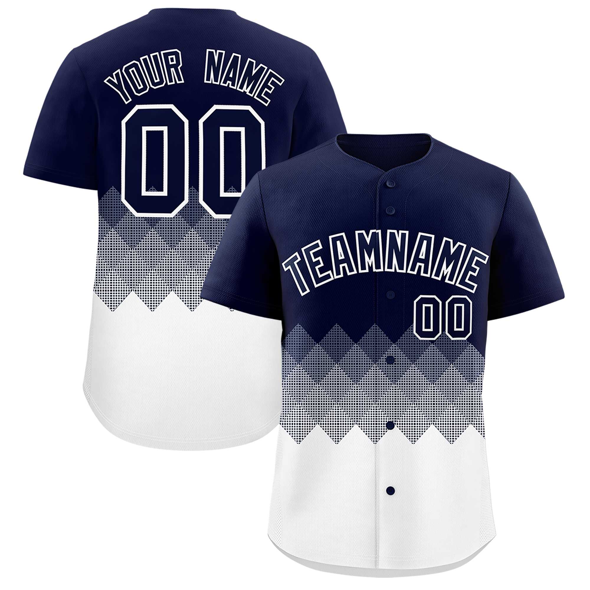Custom Navy White Grid Blur Pattern Authentic Baseball Jersey| KXKSHOP