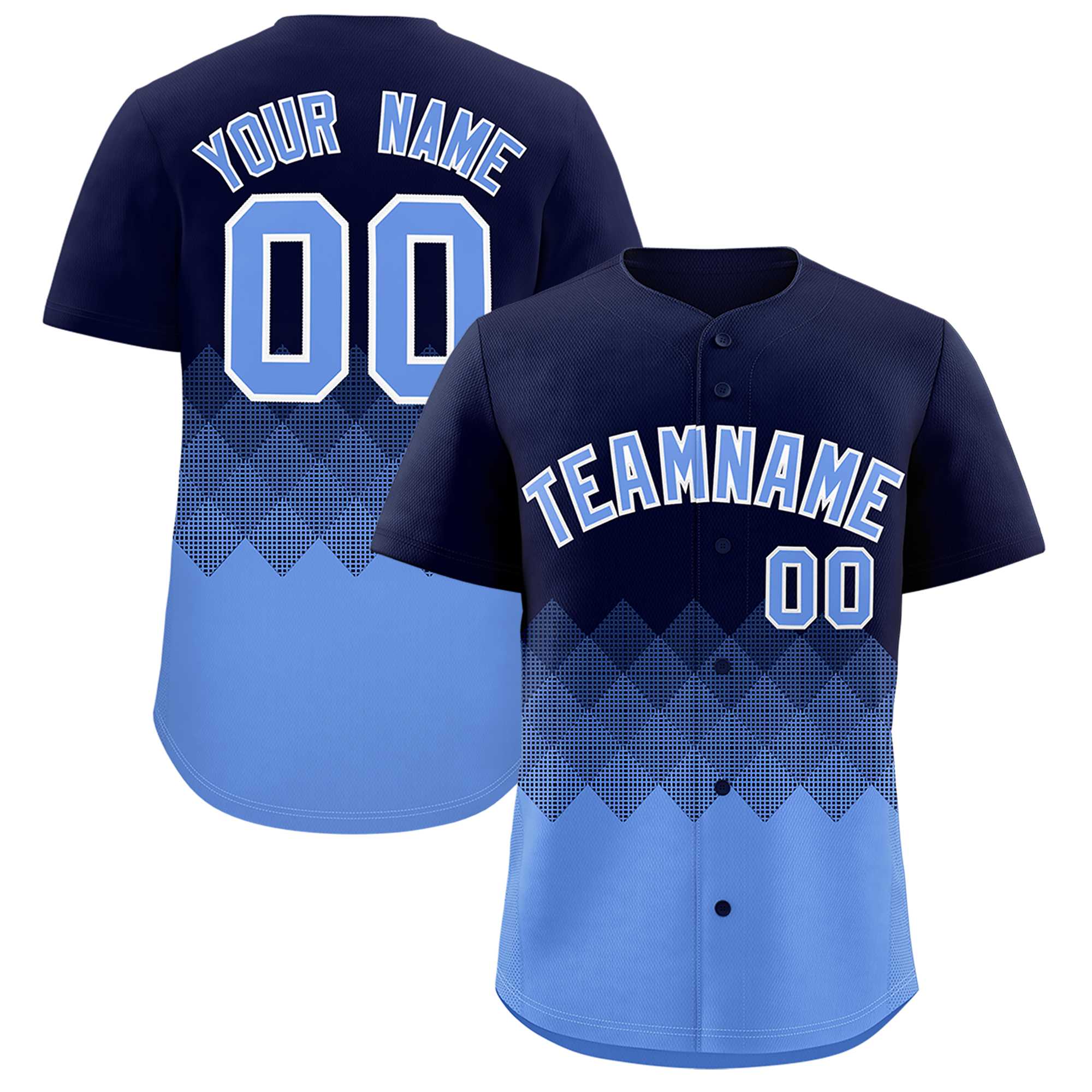 Custom Navy Powder Blue Grid Blur Pattern Authentic Baseball Jersey| KXKSHOP