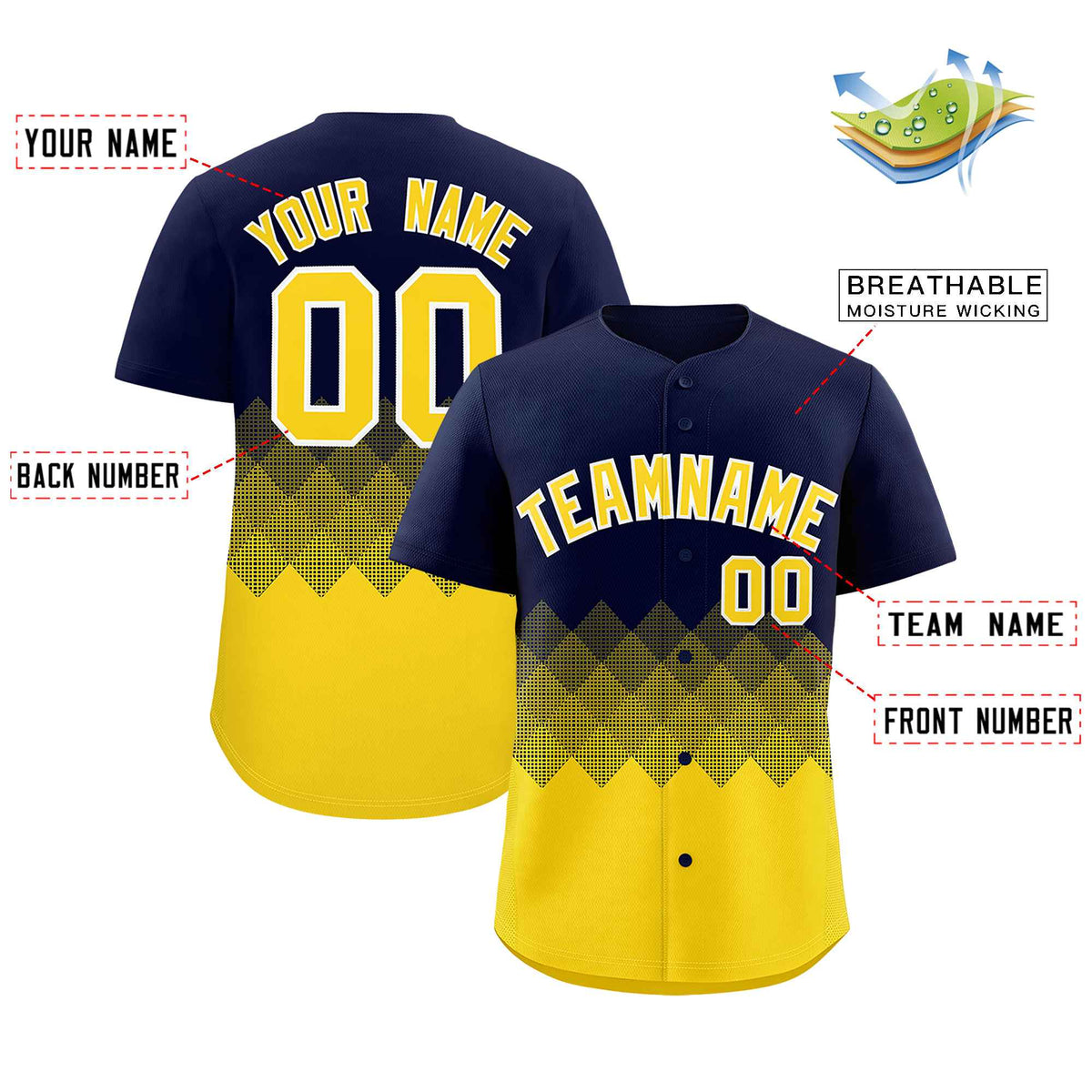 Custom Navy Gold Grid Blur Pattern Authentic Baseball Jersey| KXKSHOP