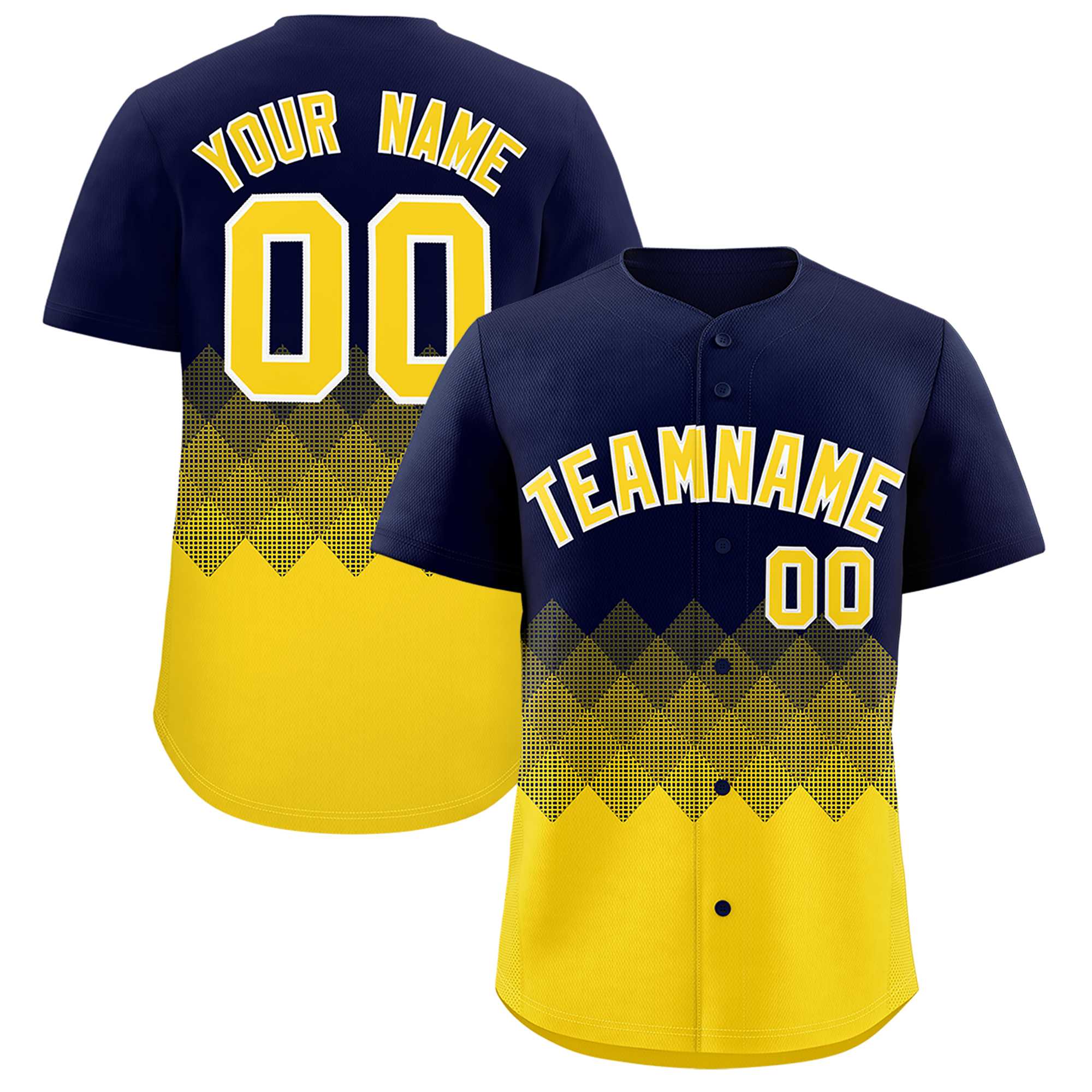 Custom Navy Gold Grid Blur Pattern Authentic Baseball Jersey| KXKSHOP