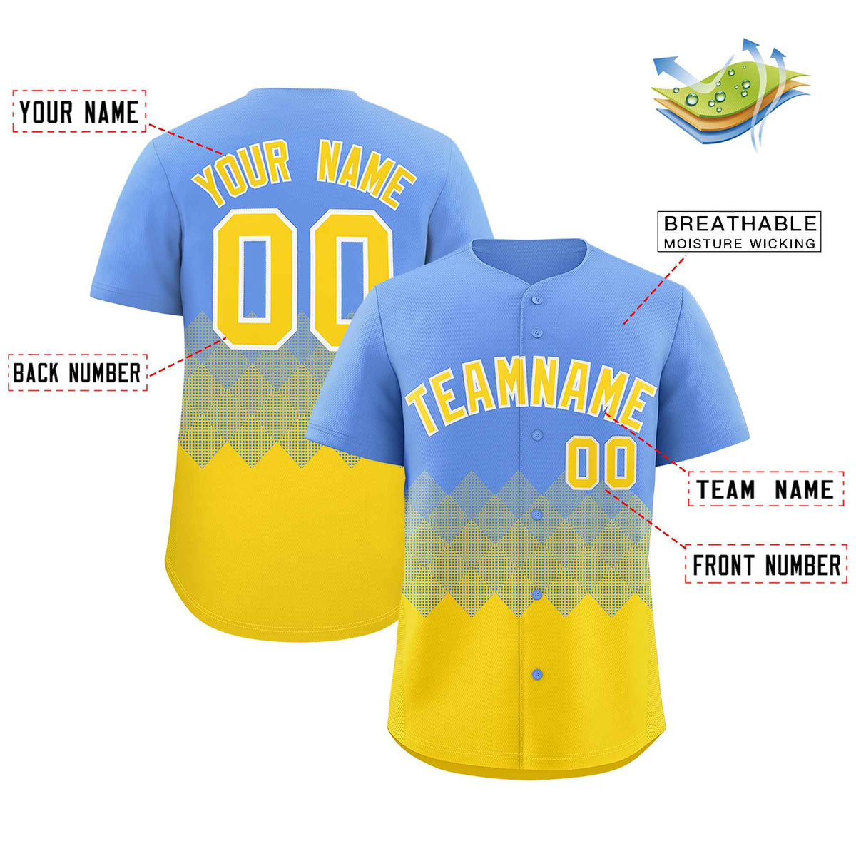 Custom Light Blue Gold Grid Blur Pattern Authentic Baseball Jersey| KXKSHOP