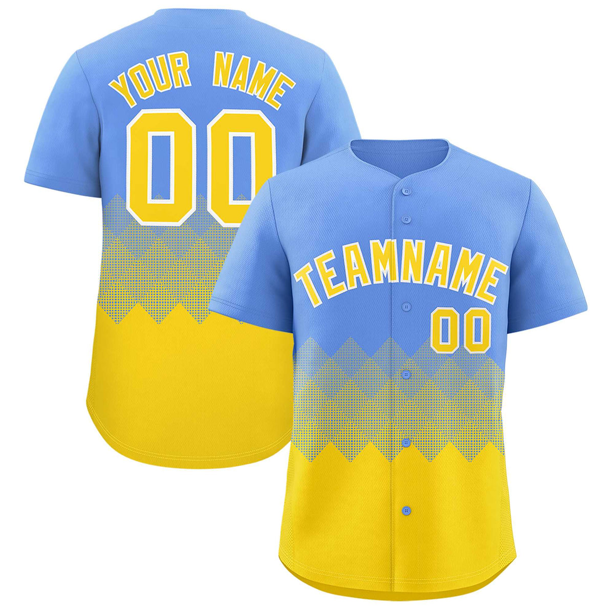 Custom Light Blue Gold Grid Blur Pattern Authentic Baseball Jersey| KXKSHOP