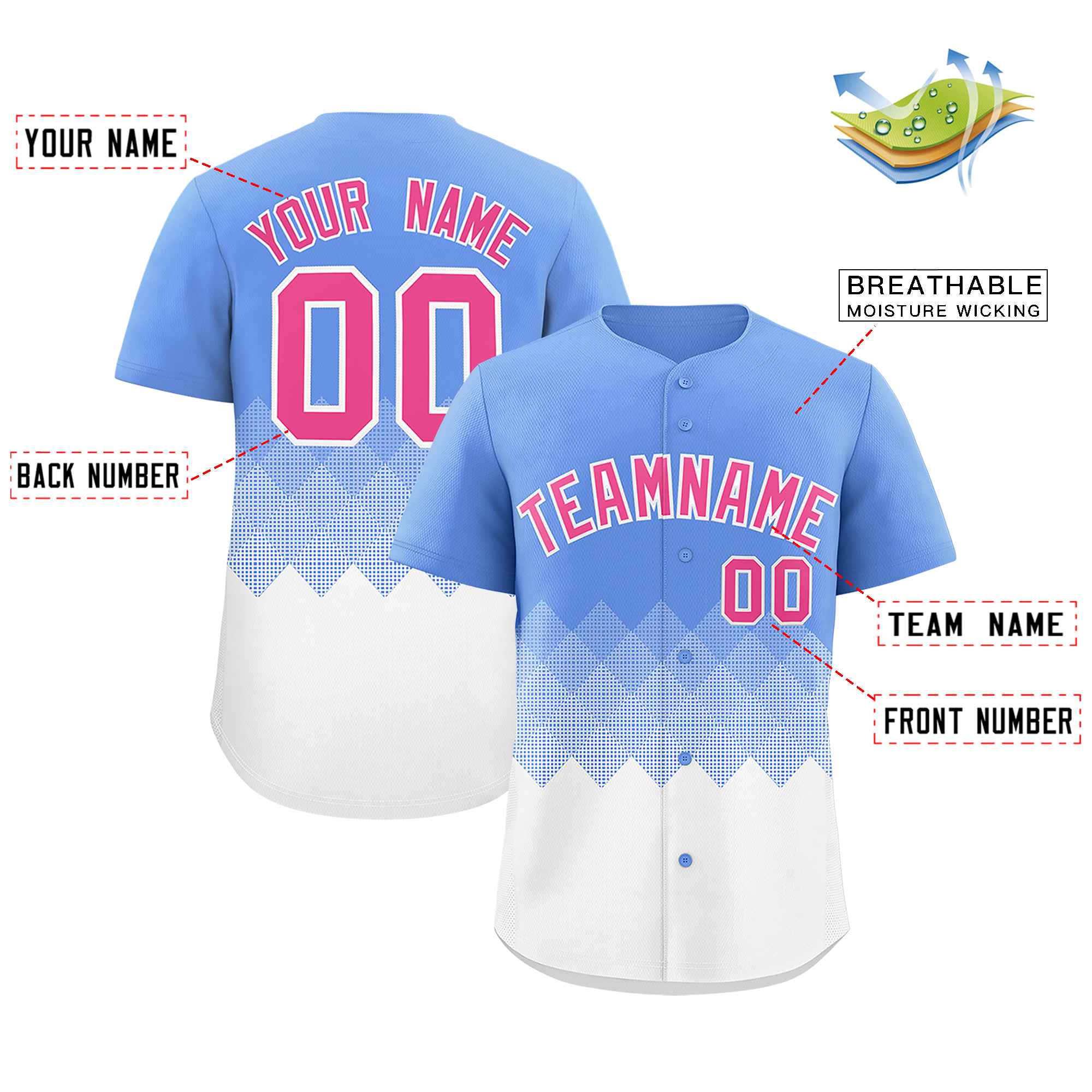 Custom Light Blue White Grid Blur Pattern Authentic Baseball Jersey| KXKSHOP