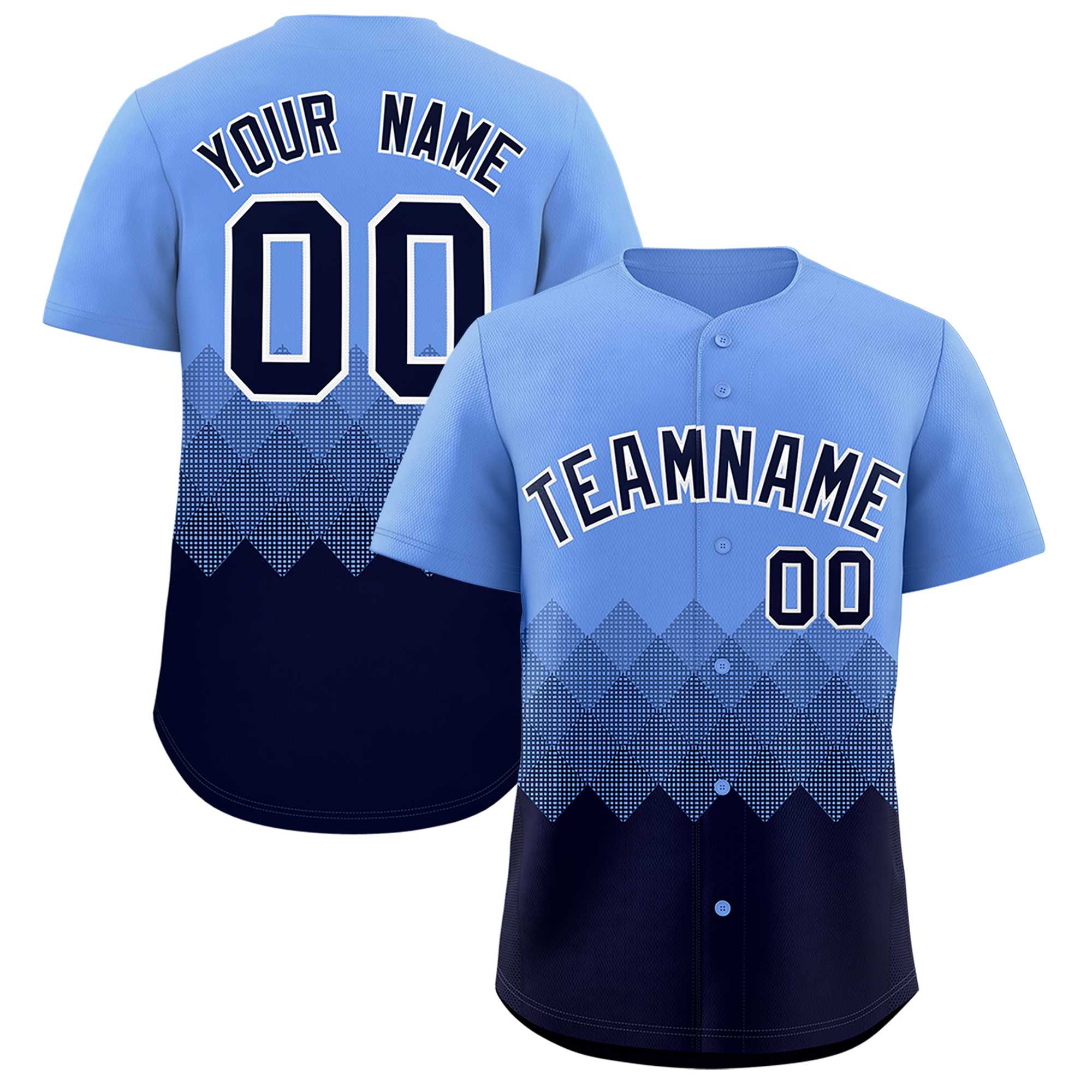 Custom Light Blue Navy Grid Blur Pattern Authentic Baseball Jersey| KXKSHOP