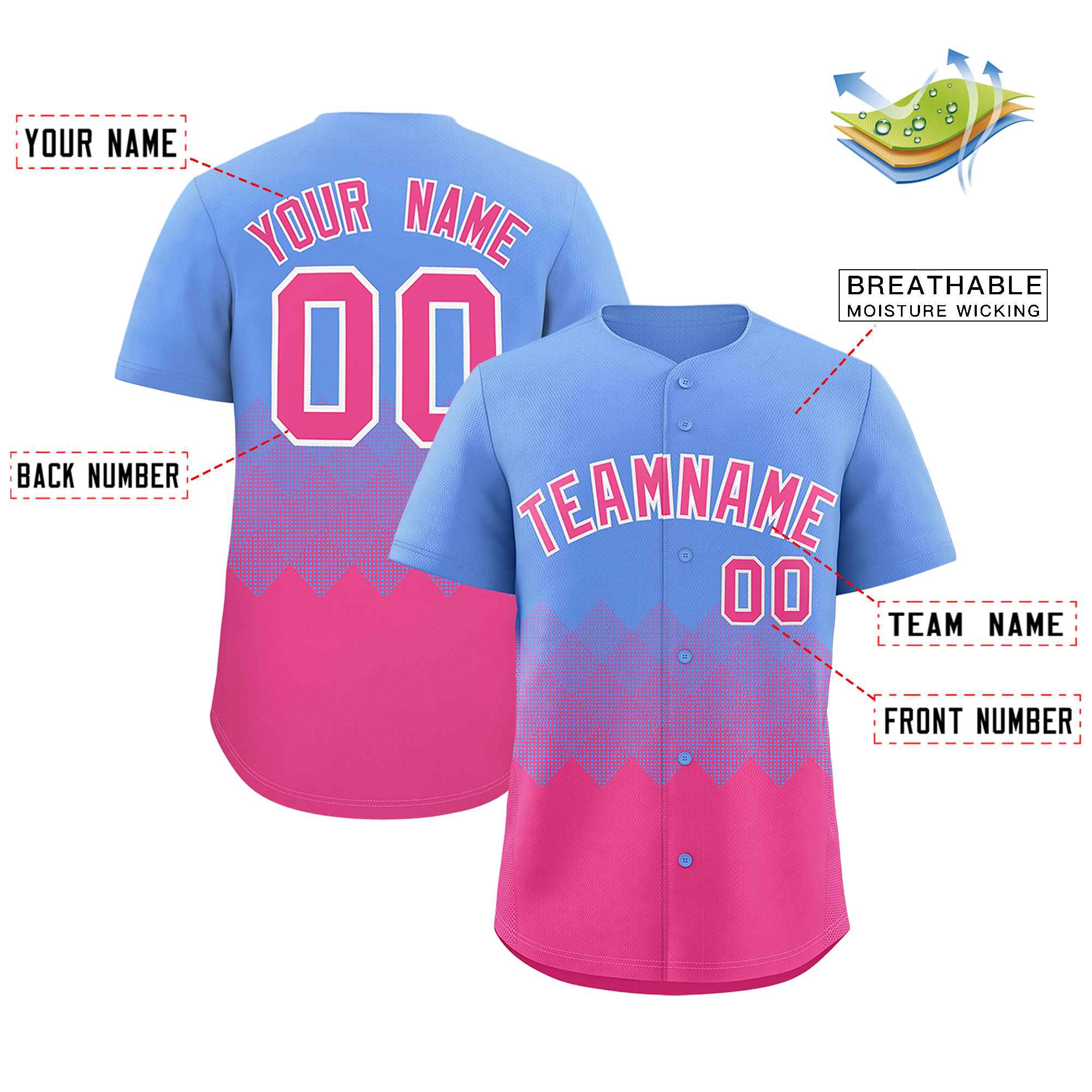 Custom Light Blue Pink Grid Blur Pattern Authentic Baseball Jersey| KXKSHOP