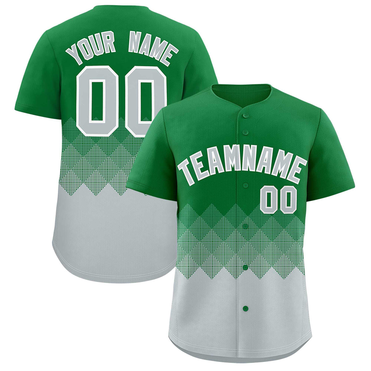 Custom Kelly Green Silver Grid Blur Pattern Authentic Baseball Jersey| KXKSHOP