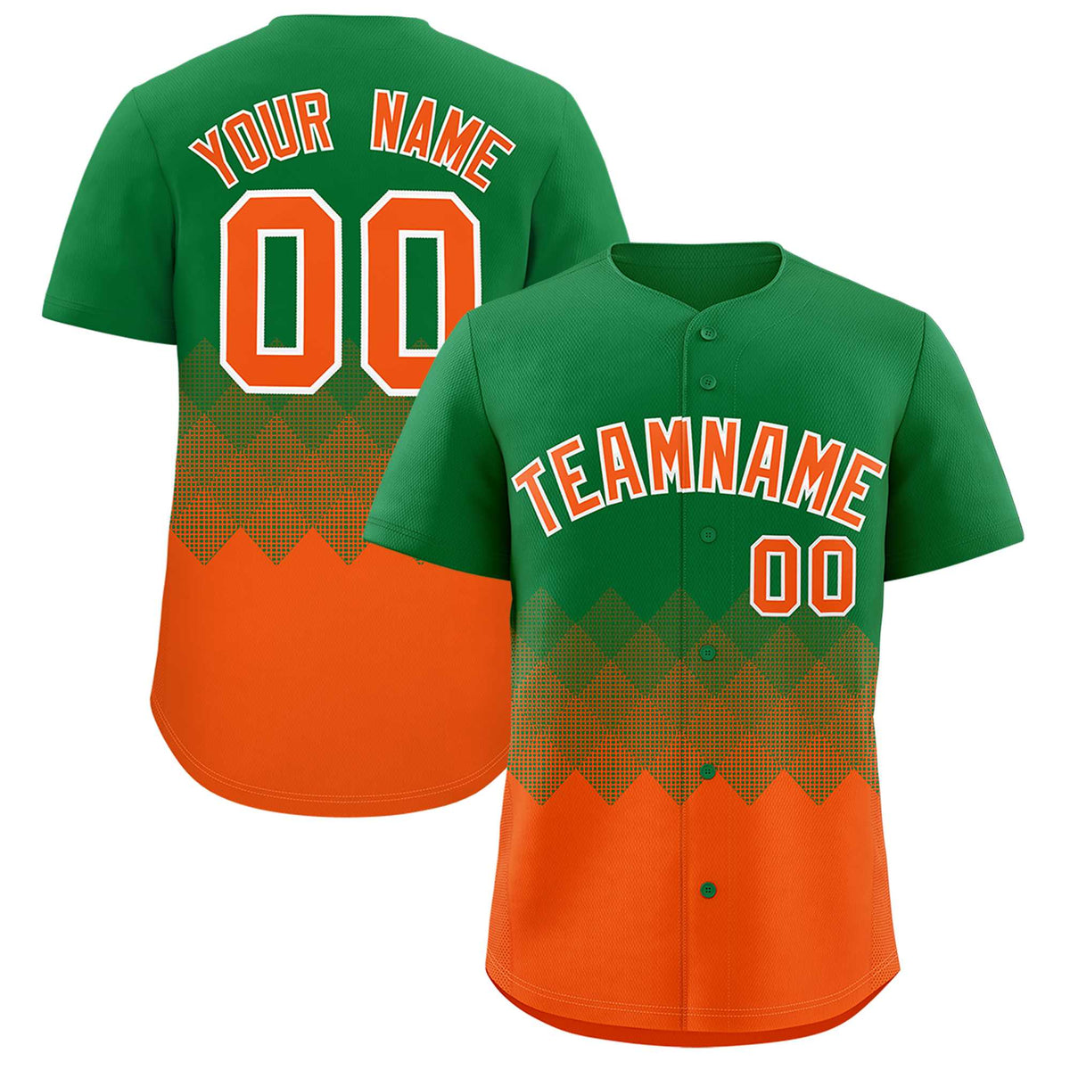 Custom Kelly Green Orange Grid Blur Pattern Authentic Baseball Jersey| KXKSHOP