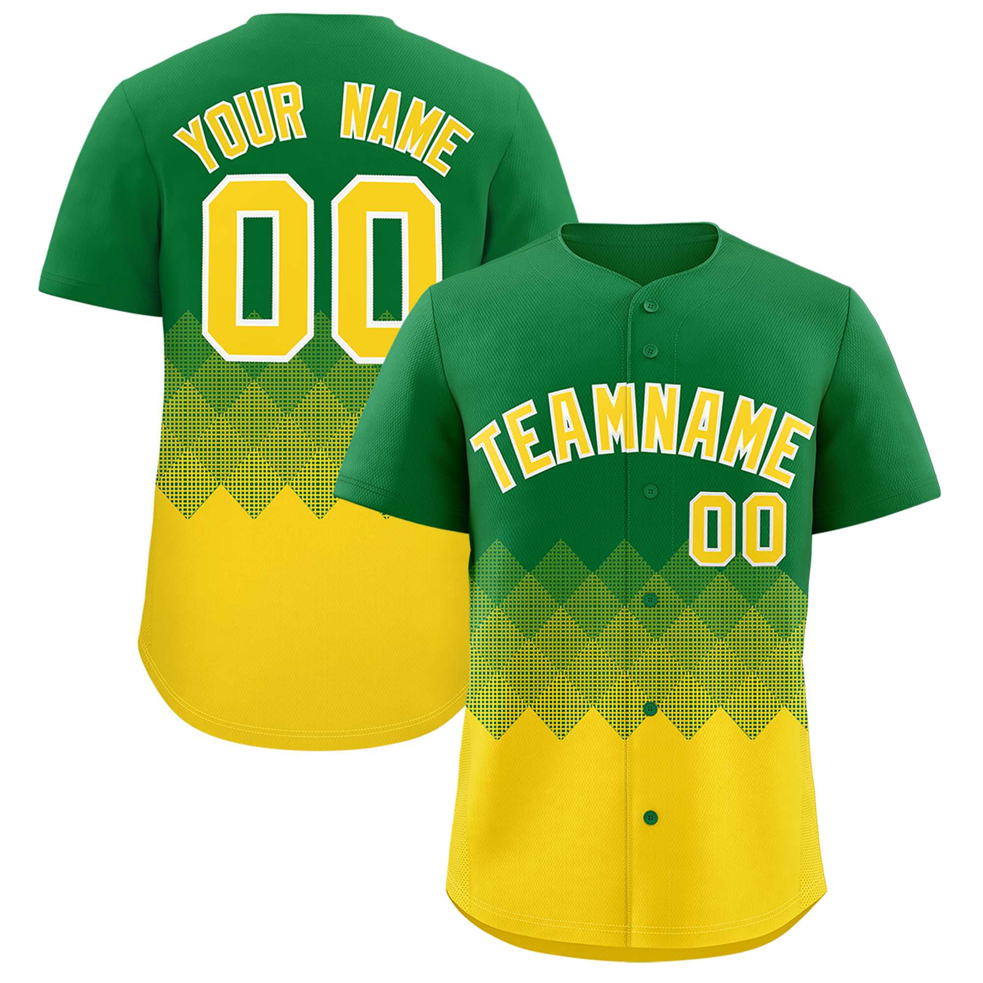 Custom Kelly Green Gold Grid Blur Pattern Authentic Baseball Jersey| KXKSHOP