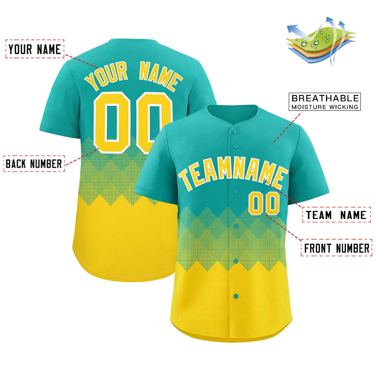 Custom Aqua Gold Grid Blur Pattern Authentic Baseball Jersey| KXKSHOP