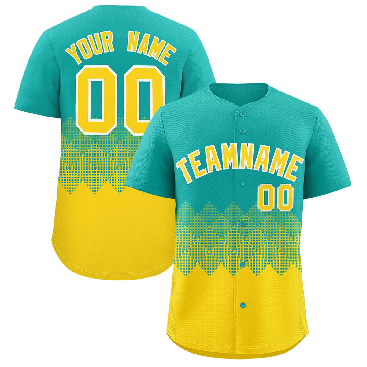 Custom Aqua Gold Grid Blur Pattern Authentic Baseball Jersey| KXKSHOP
