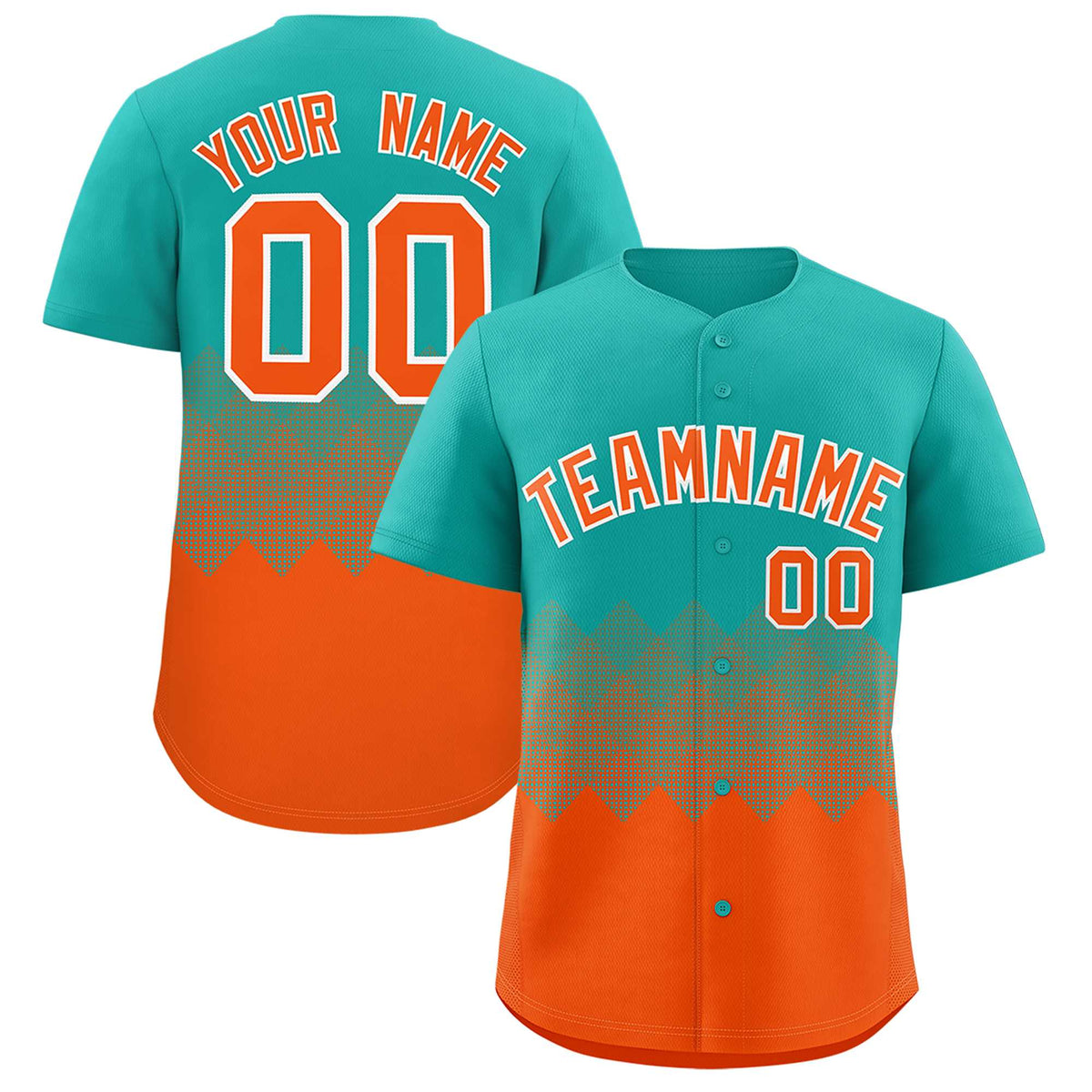 Custom Aqua Orange Grid Blur Pattern Authentic Baseball Jersey| KXKSHOP