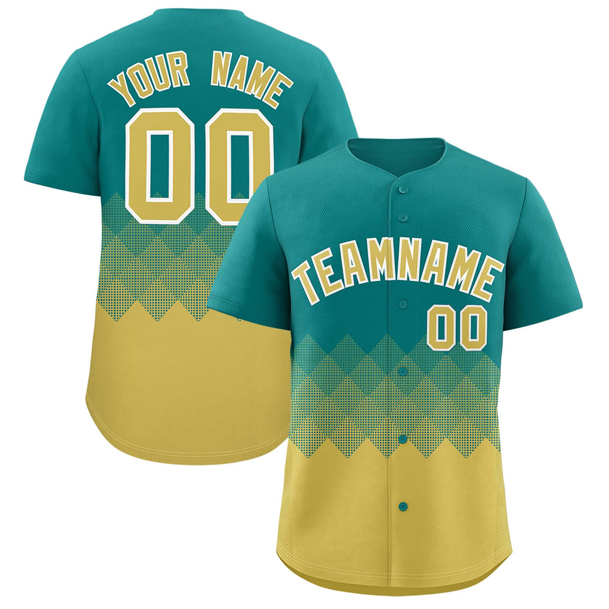 Custom Aqua Old Gold Grid Blur Pattern Authentic Baseball Jersey| KXKSHOP
