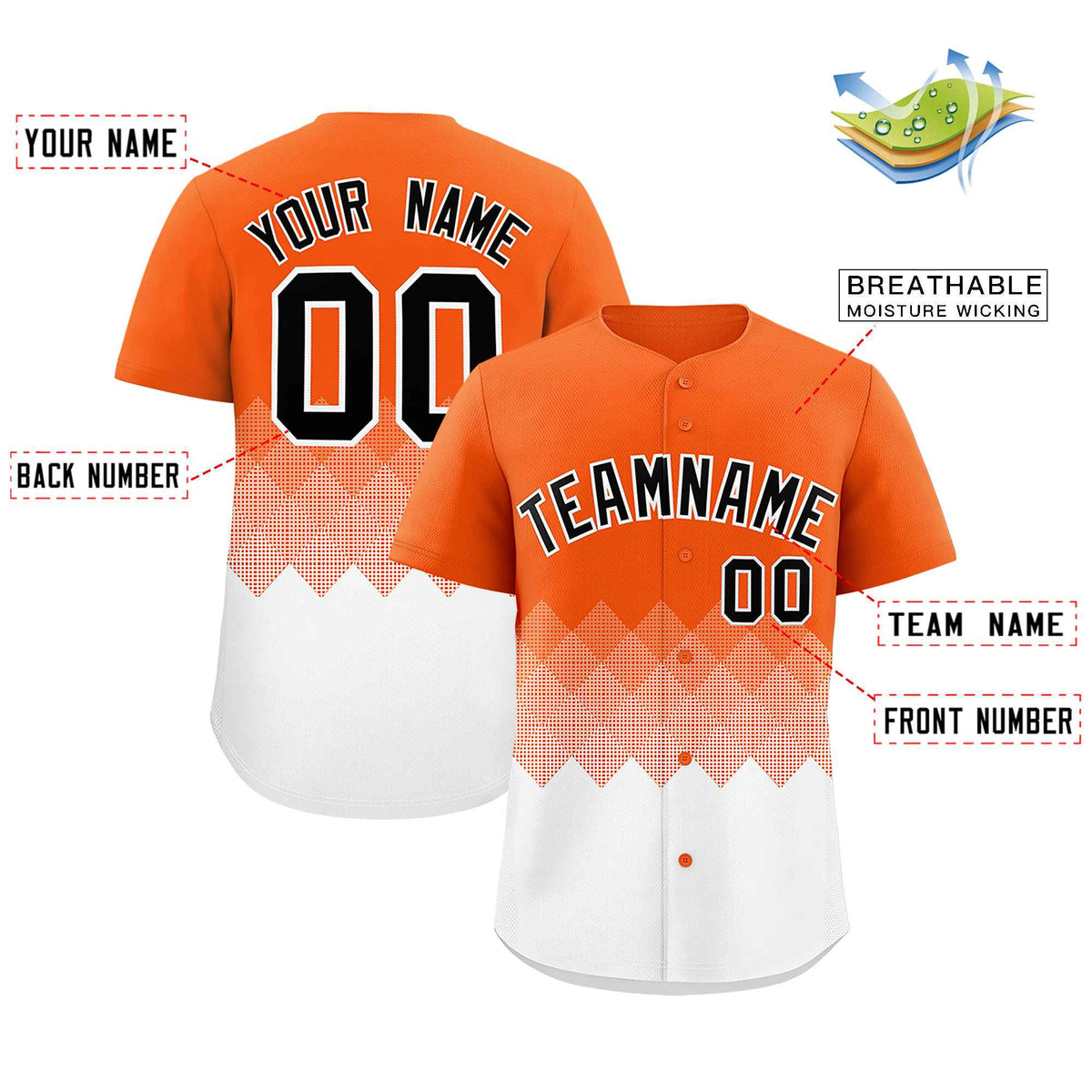 Custom Orange White Grid Blur Pattern Authentic Baseball Jersey| KXKSHOP