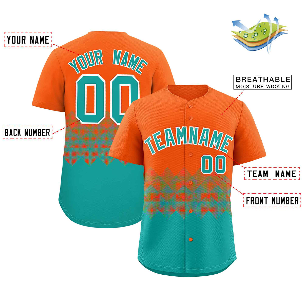 Custom Orange Aqua Grid Blur Pattern Authentic Baseball Jersey| KXKSHOP