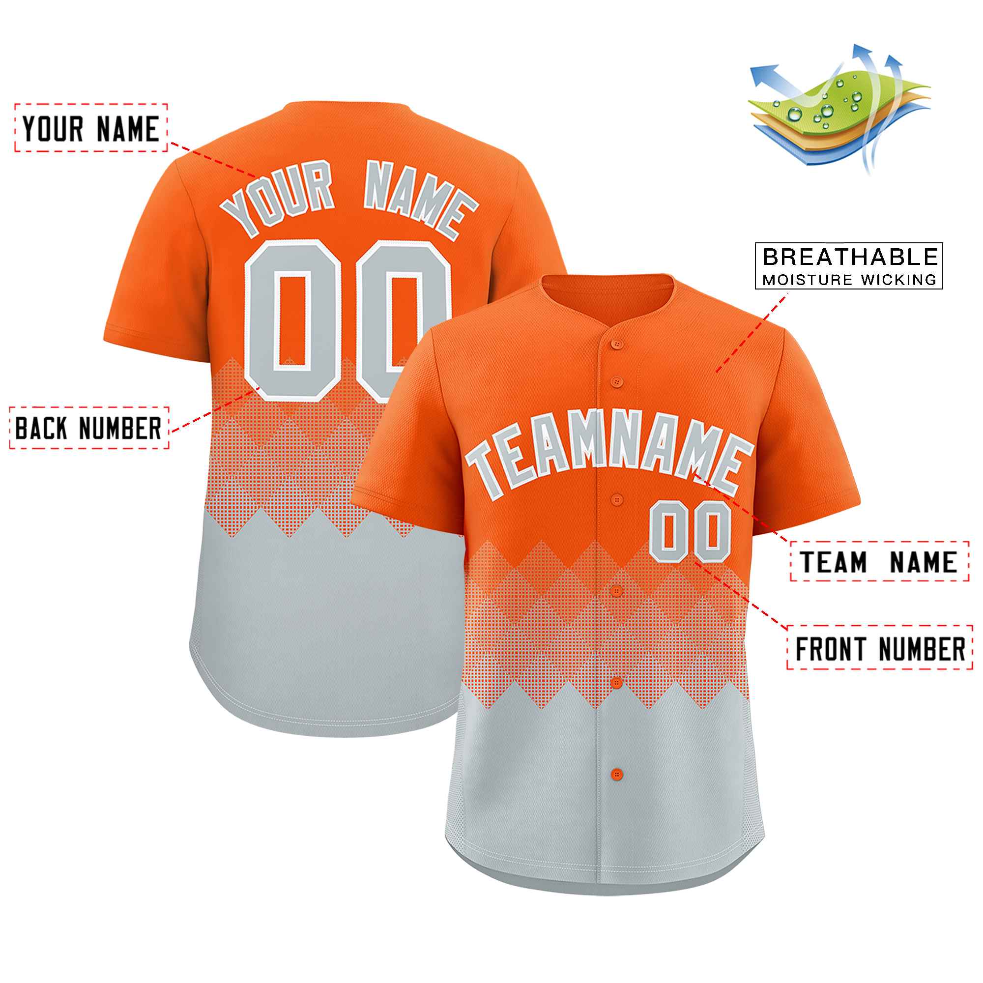 Custom Orange Silver Grid Blur Pattern Authentic Baseball Jersey| KXKSHOP