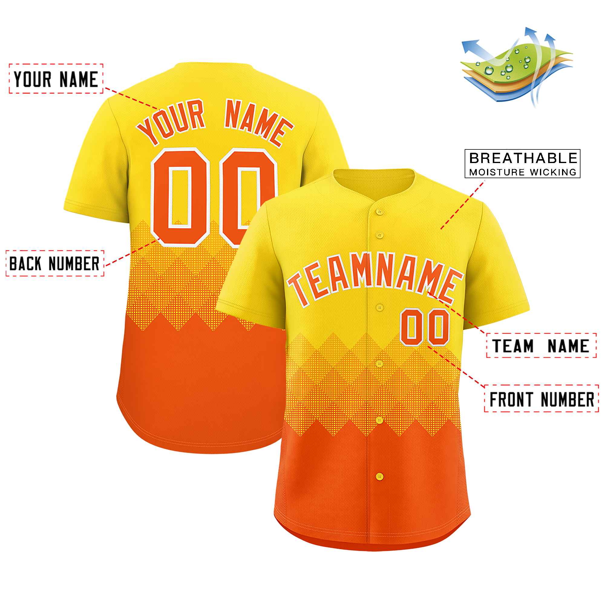 Custom Gold Orange Grid Blur Pattern Authentic Baseball Jersey| KXKSHOP