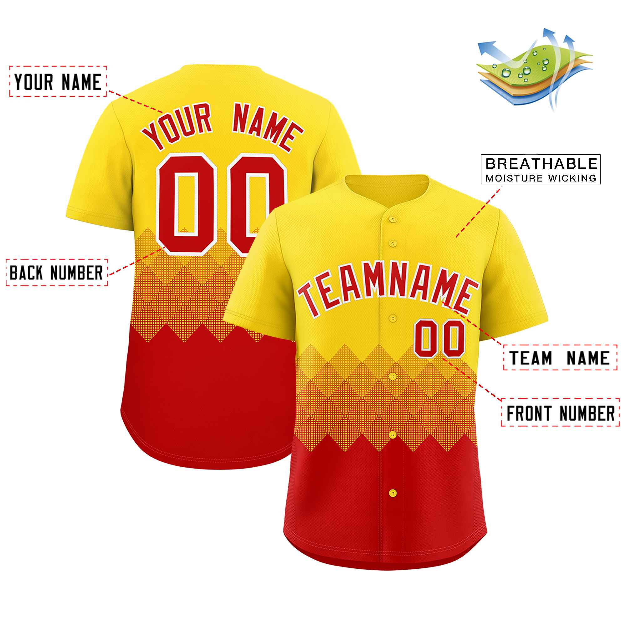 Custom Gold Red Grid Blur Pattern Authentic Baseball Jersey| KXKSHOP