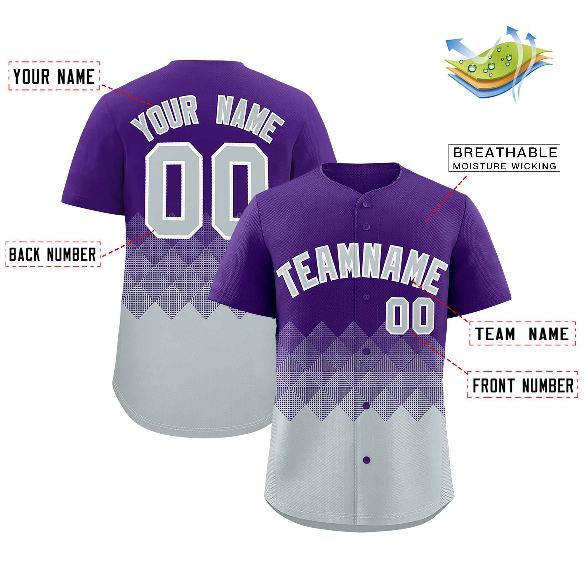 Custom Purple Silver Grid Blur Pattern Authentic Baseball Jersey| KXKSHOP