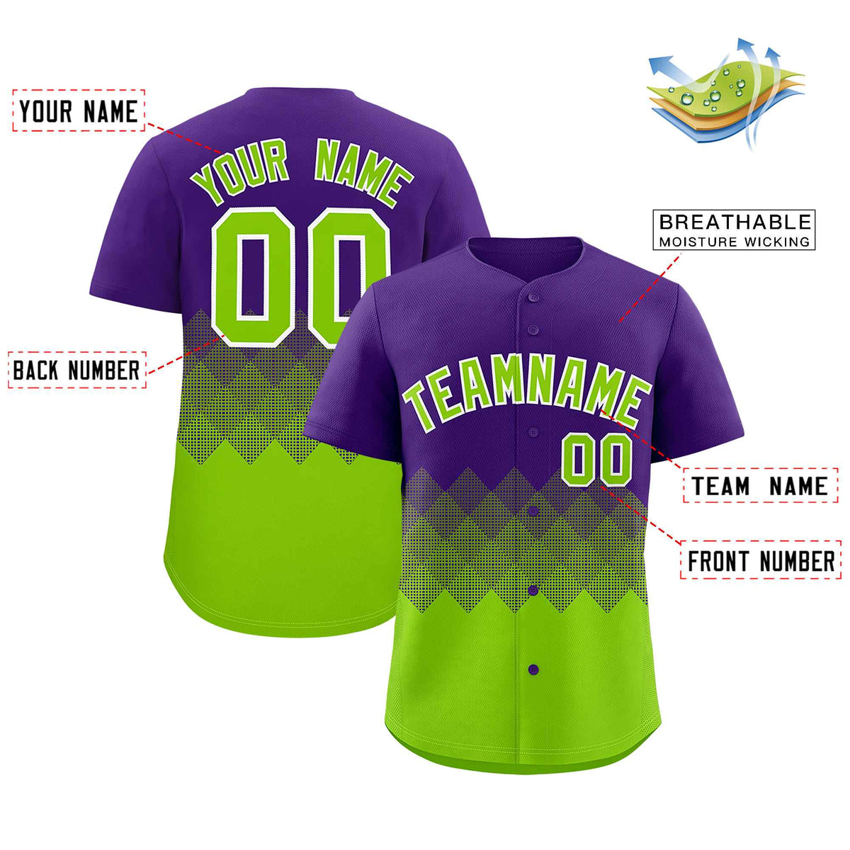 Custom Purple Neon Green Grid Blur Pattern Authentic Baseball Jersey| KXKSHOP