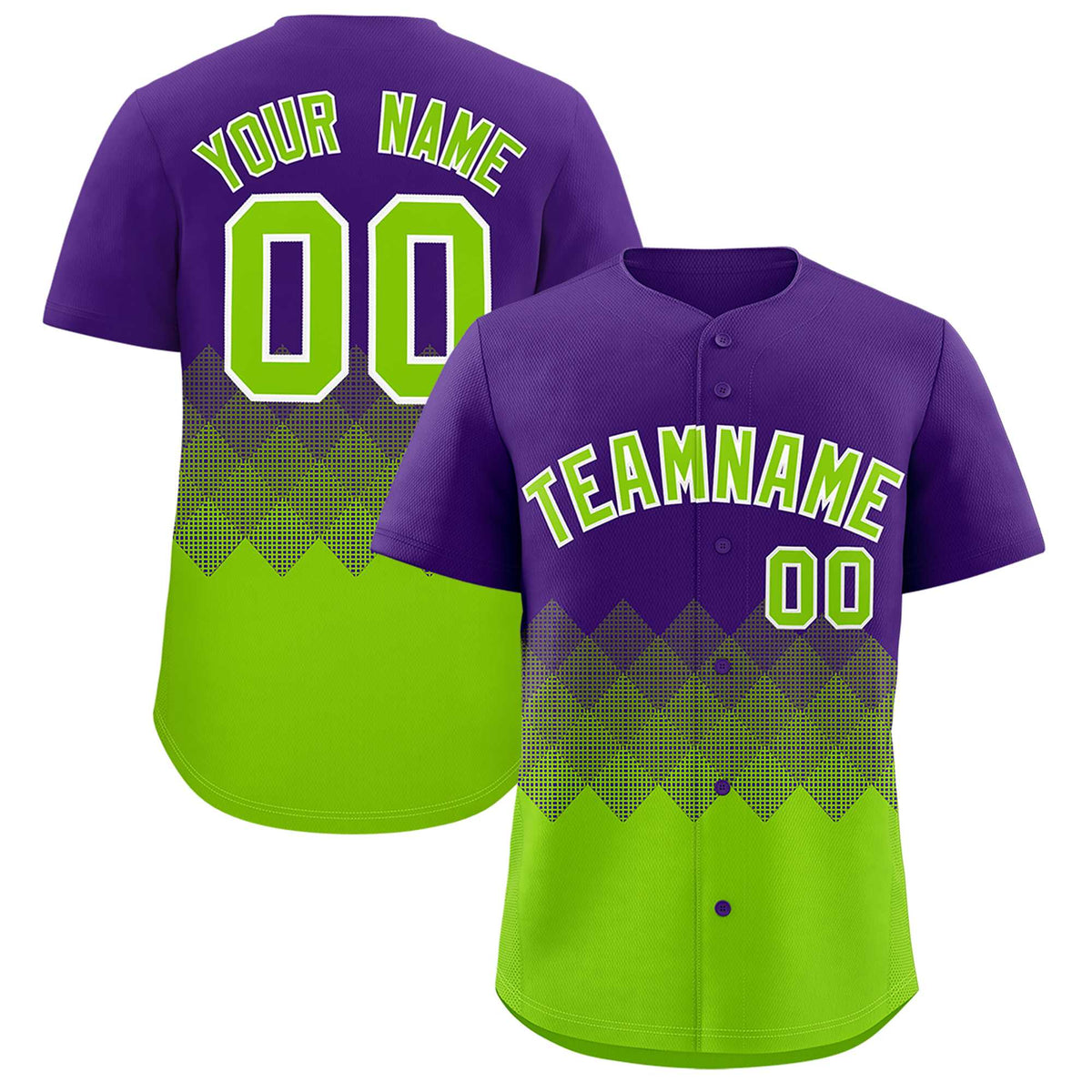 Custom Purple Neon Green Grid Blur Pattern Authentic Baseball Jersey| KXKSHOP