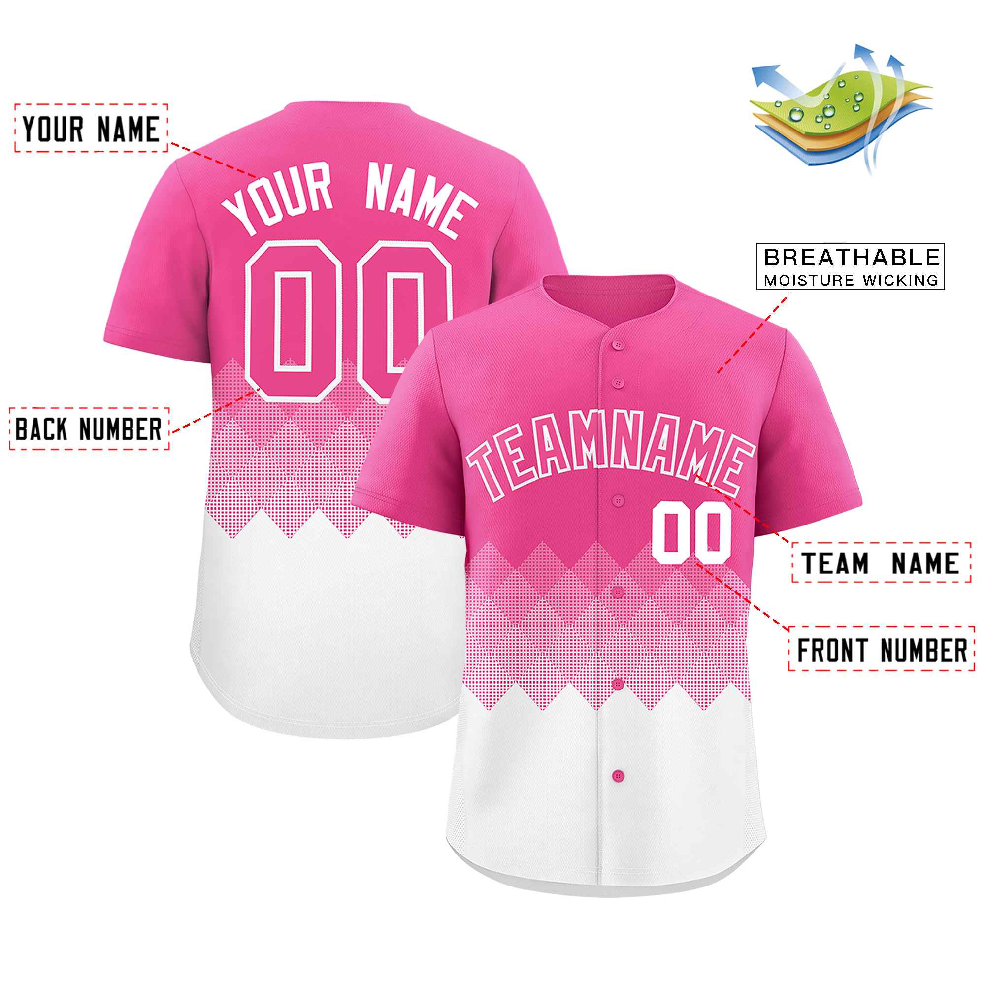Custom Pink White Grid Blur Pattern Authentic Baseball Jersey| KXKSHOP
