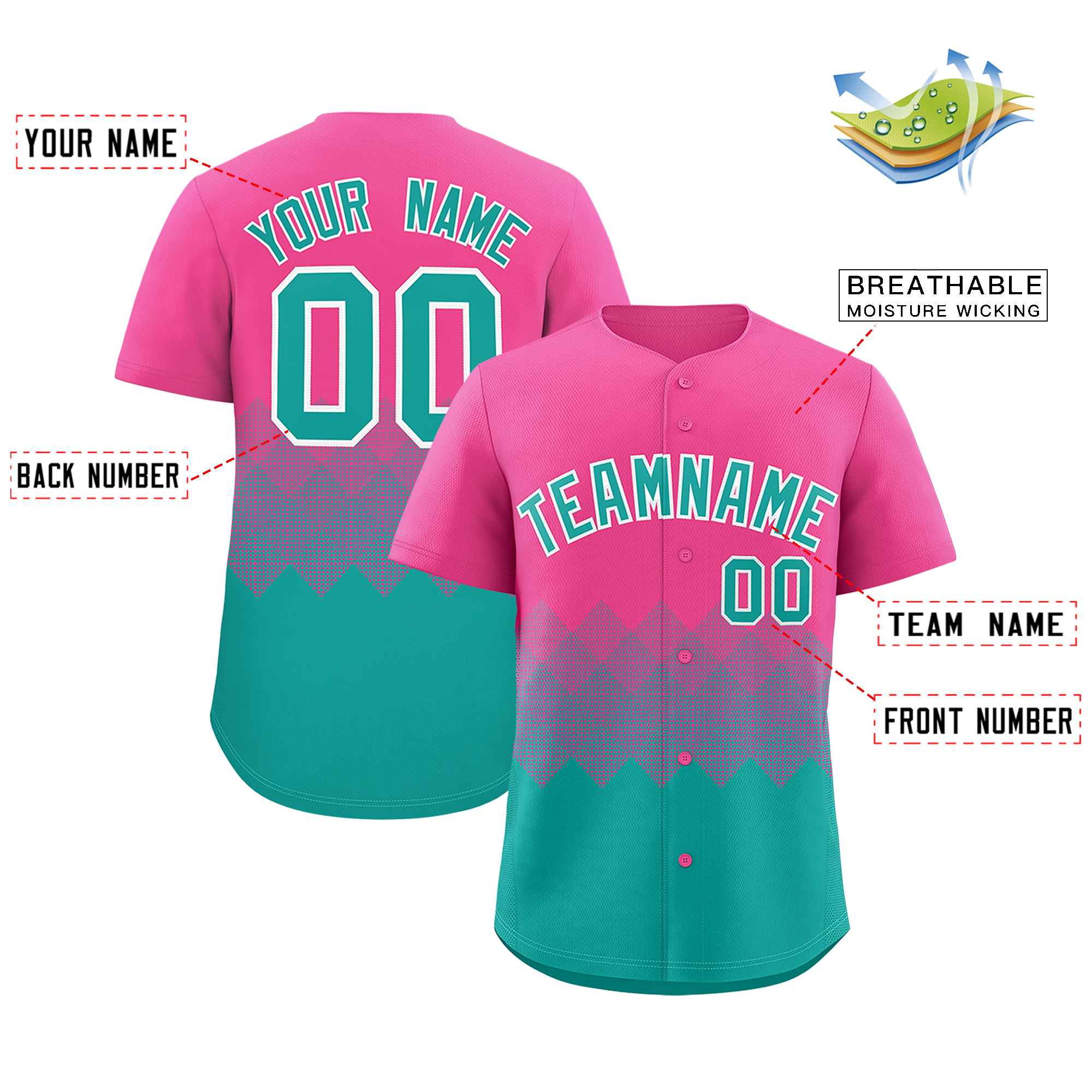 Custom Pink Aqua Grid Blur Pattern Authentic Baseball Jersey| KXKSHOP