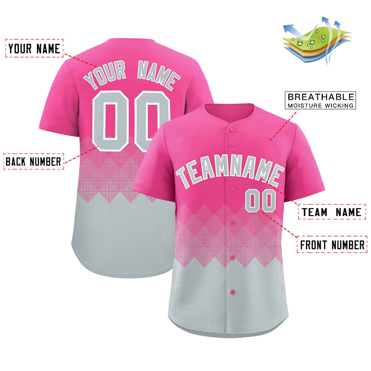 Custom Pink Silver Grid Blur Pattern Authentic Baseball Jersey| KXKSHOP