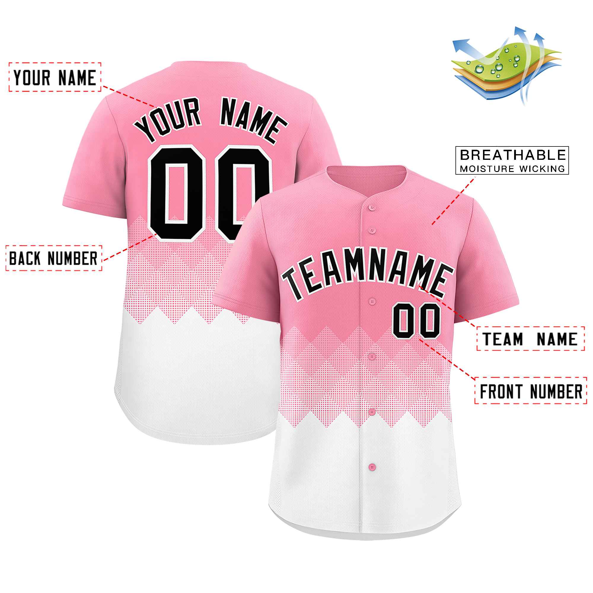 Custom Light Pink White Grid Blur Pattern Authentic Baseball Jersey| KXKSHOP