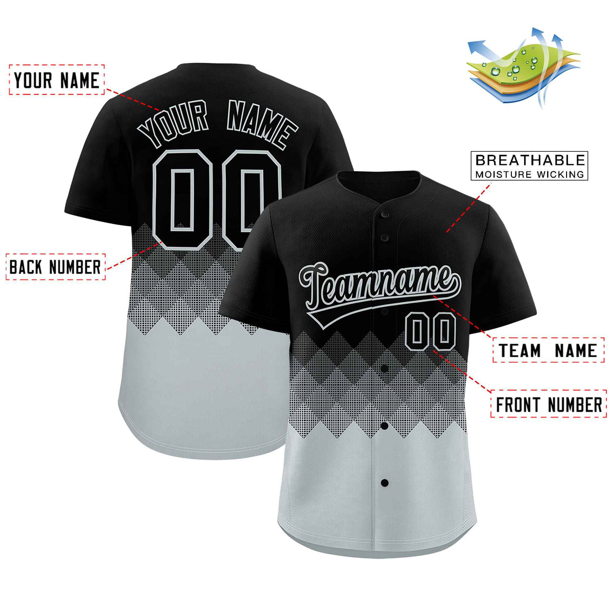 Custom Black Silver Grid Blur Pattern Authentic Baseball Jersey| KXKSHOP