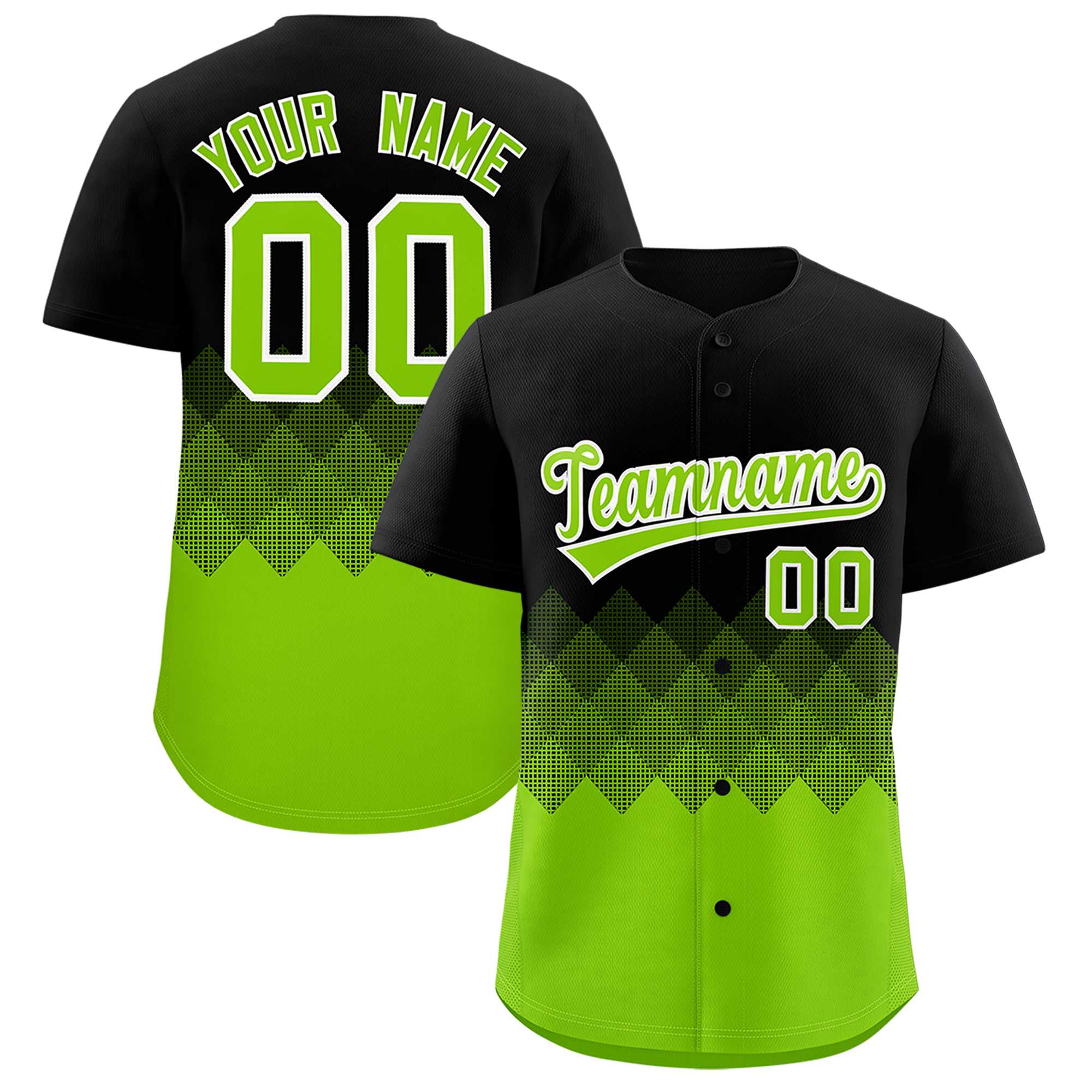 Custom Black Neon Green Grid Blur Pattern Authentic Baseball Jersey| KXKSHOP