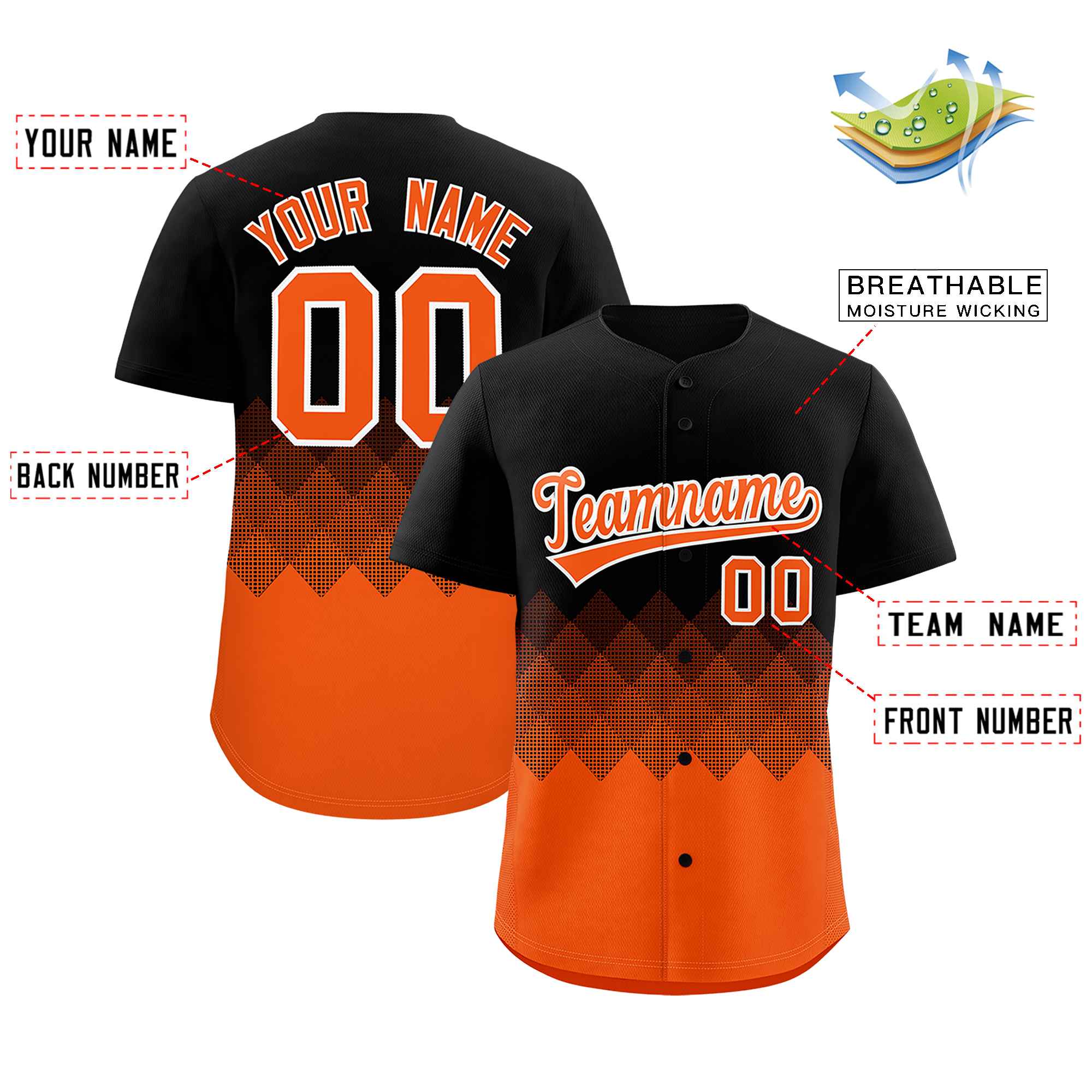 Custom Black Orange Grid Blur Pattern Authentic Baseball Jersey| KXKSHOP