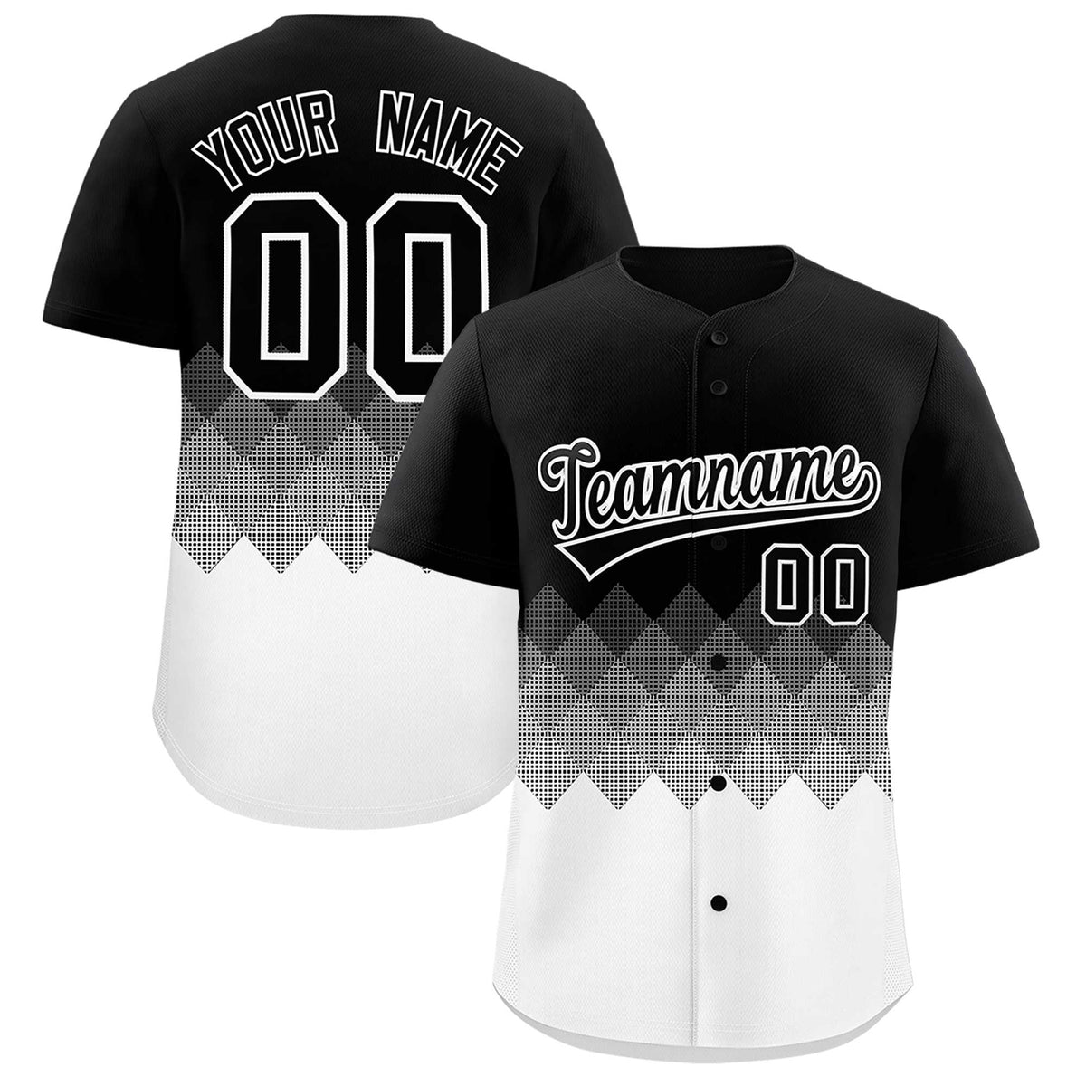Custom Black White Grid Blur Pattern Authentic Baseball Jersey| KXKSHOP
