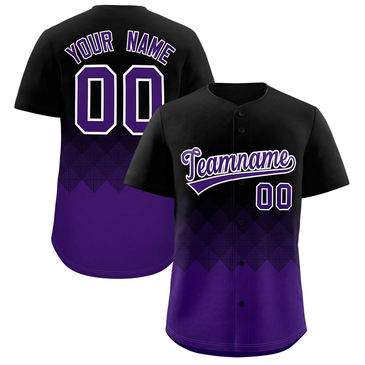 Custom Black Purple Grid Blur Pattern Authentic Baseball Jersey| KXKSHOP