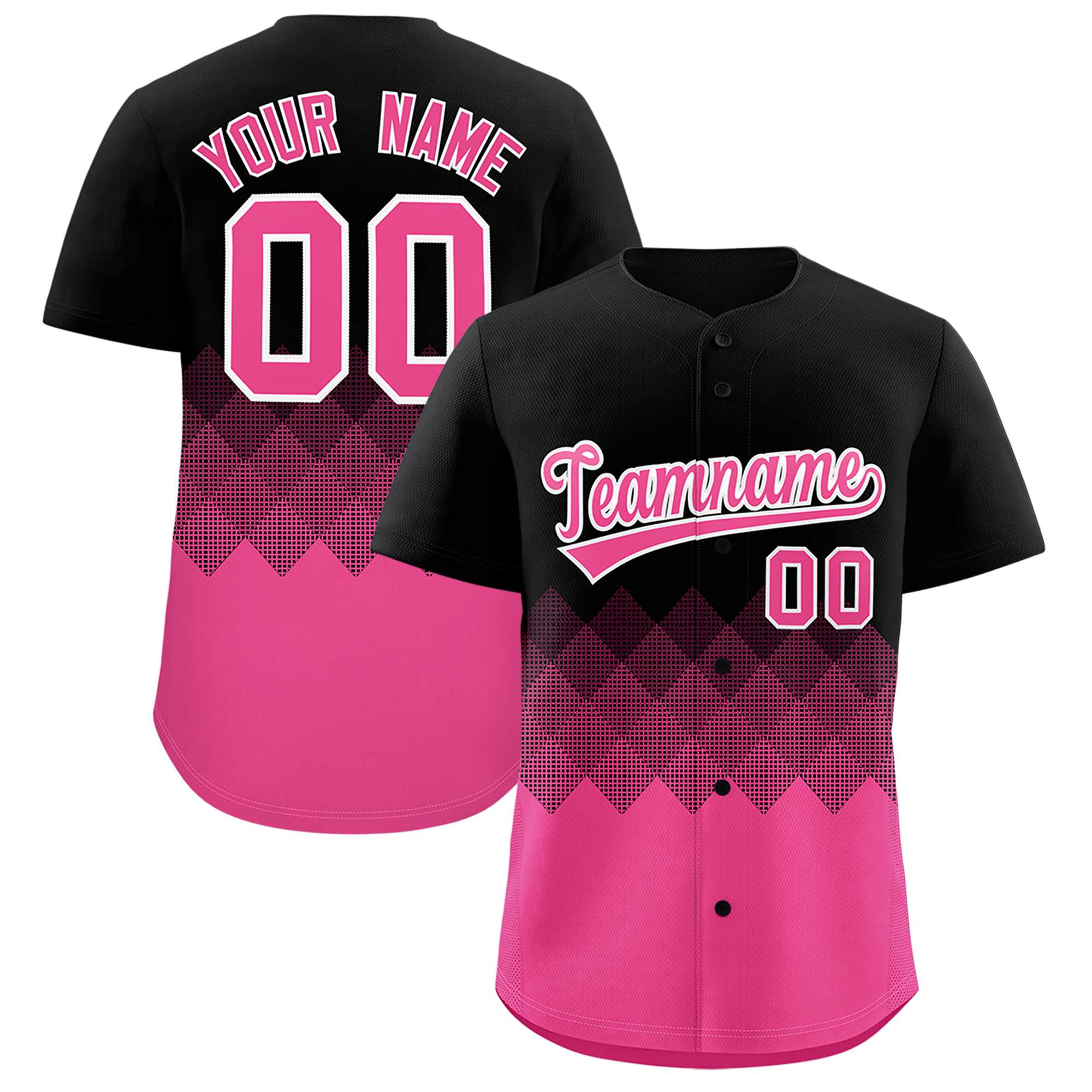 Custom Black Pink Grid Blur Pattern Authentic Baseball Jersey| KXKSHOP
