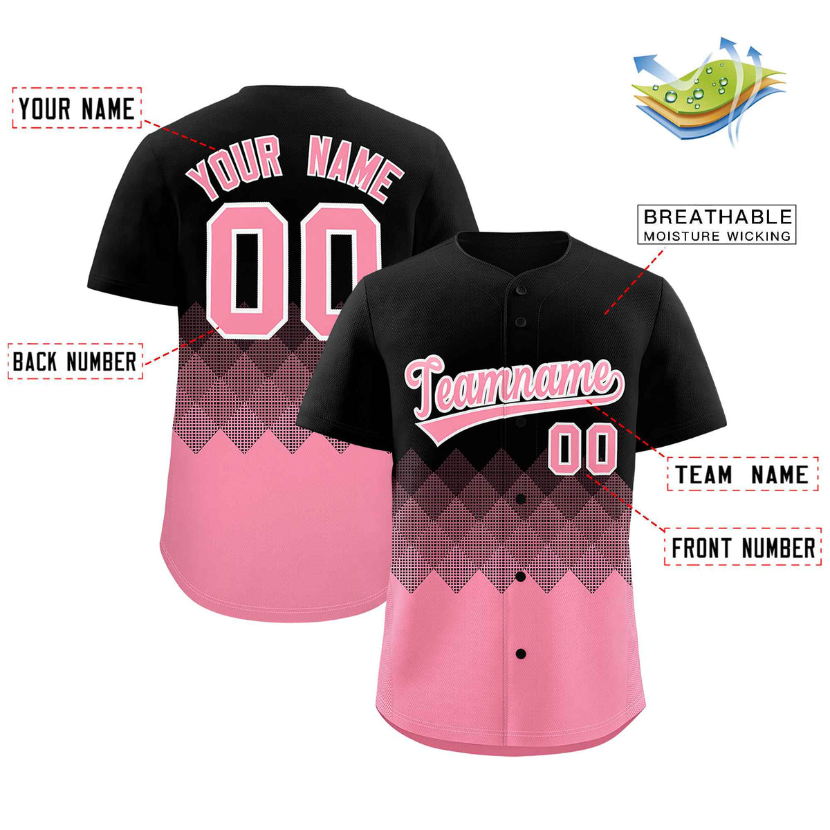 Custom Black Light Pink Grid Blur Pattern Authentic Baseball Jersey| KXKSHOP
