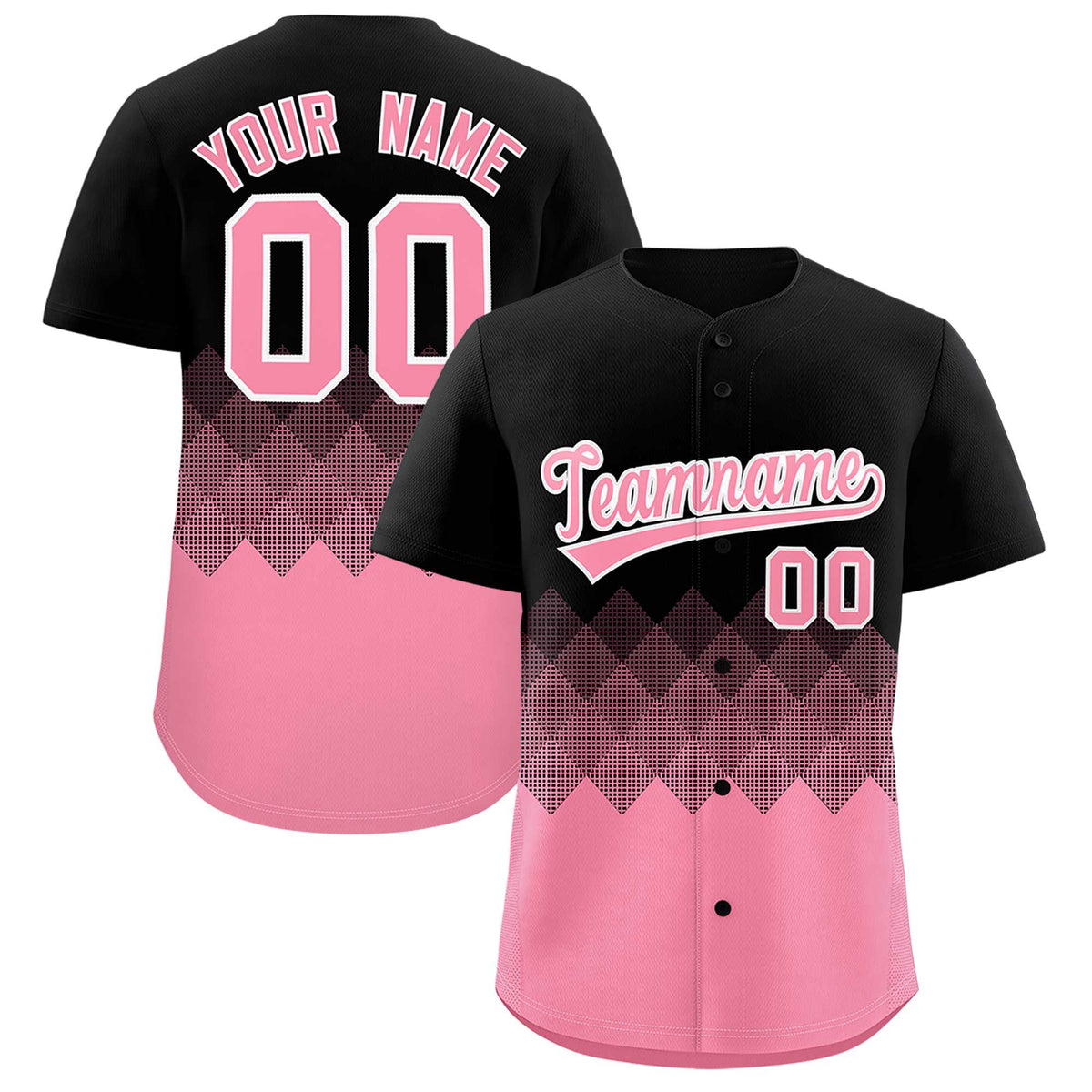 Custom Black Light Pink Grid Blur Pattern Authentic Baseball Jersey| KXKSHOP