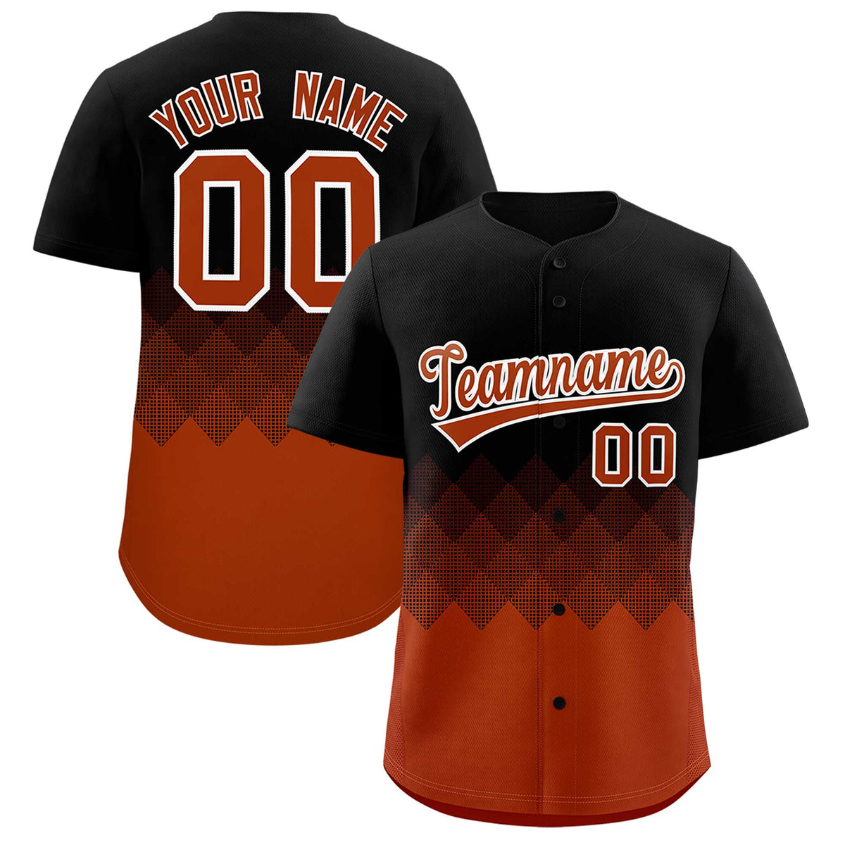 Custom Black Texas Orange Grid Blur Pattern Authentic Baseball Jersey| KXKSHOP