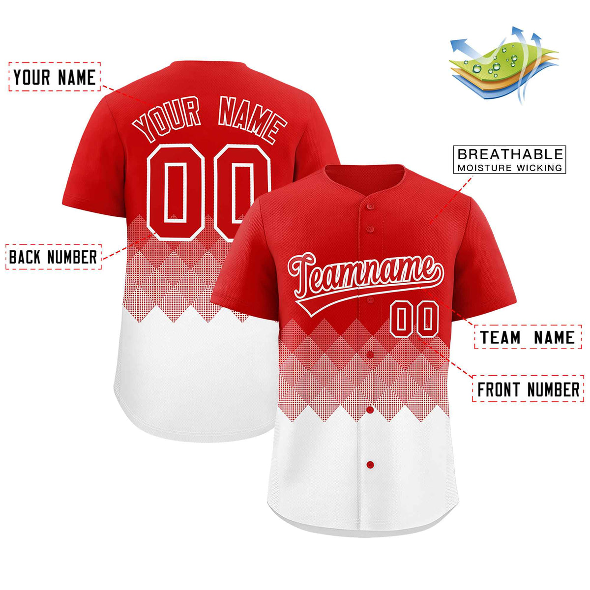 Custom Red White Grid Blur Pattern Authentic Baseball Jersey| KXKSHOP