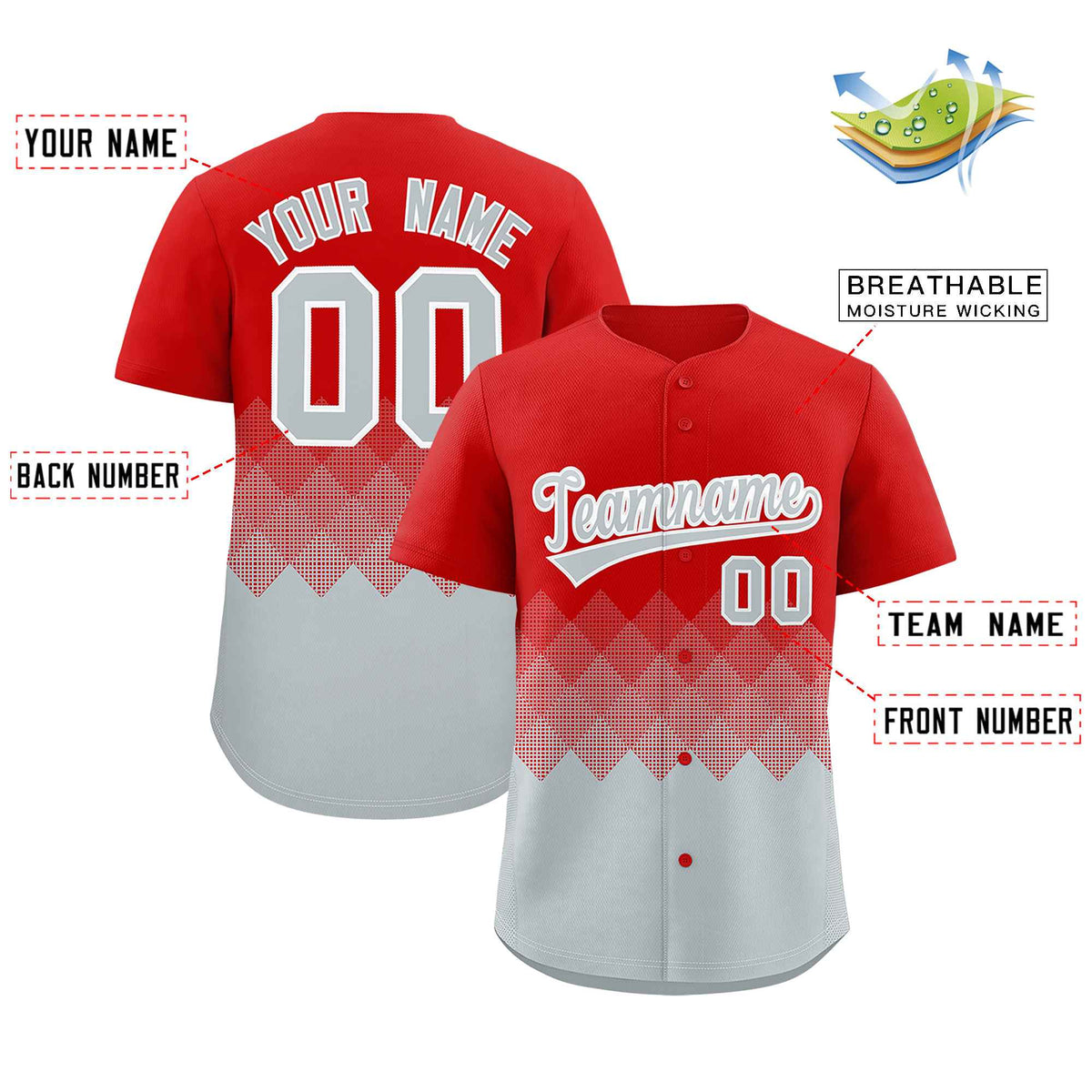 Custom Red Silver Grid Blur Pattern Authentic Baseball Jersey| KXKSHOP