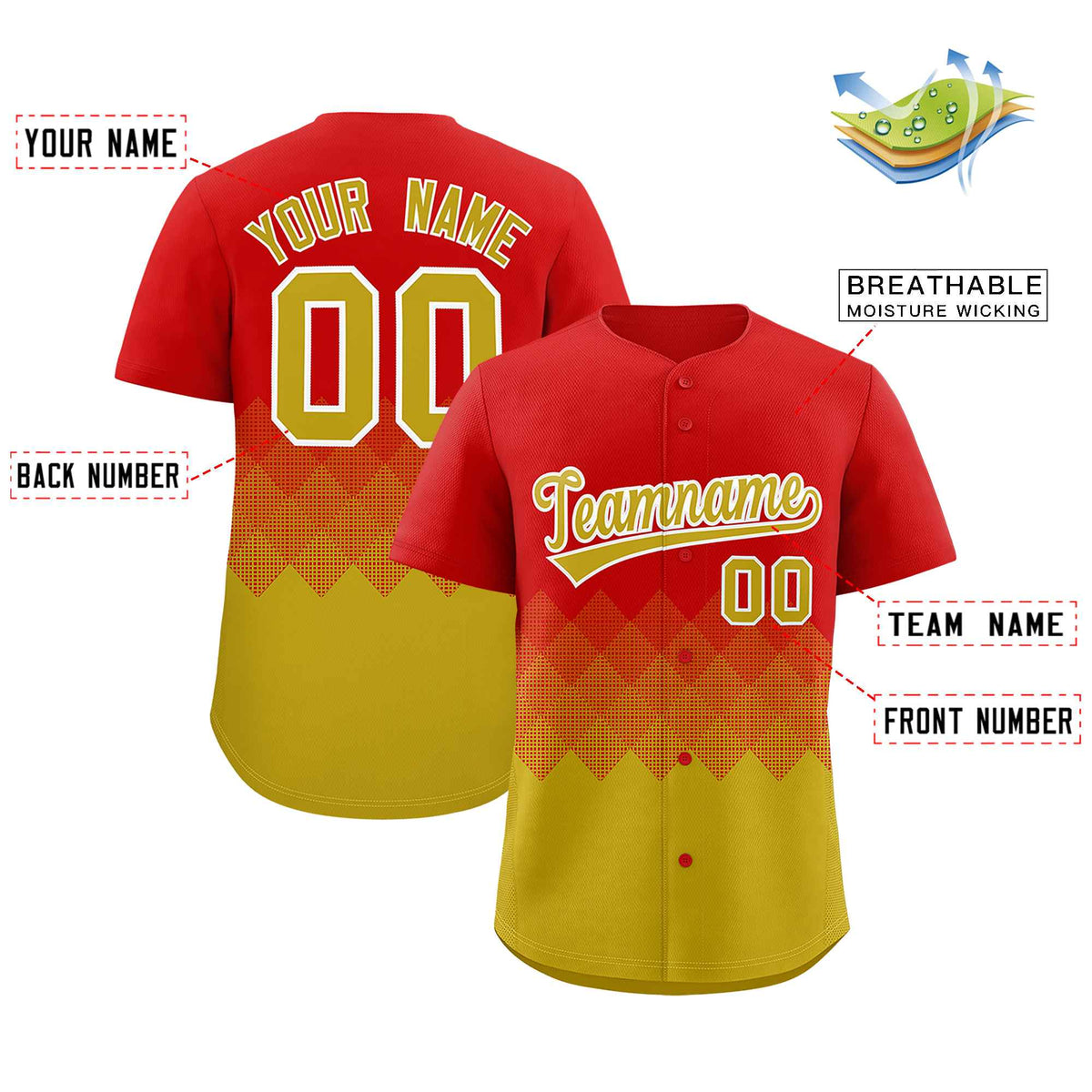 Custom Red Old Gold Grid Blur Pattern Authentic Baseball Jersey| KXKSHOP