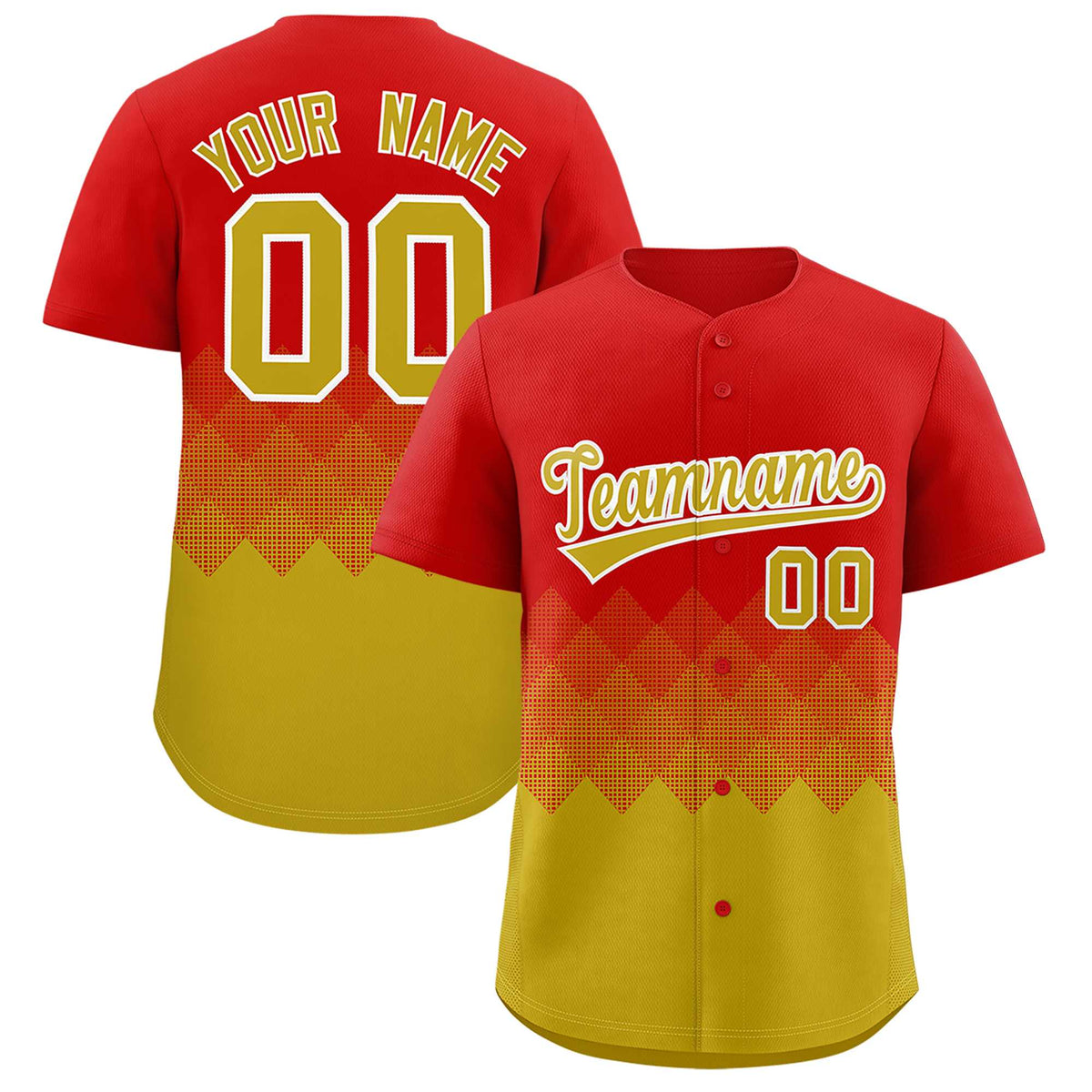 Custom Red Old Gold Grid Blur Pattern Authentic Baseball Jersey| KXKSHOP