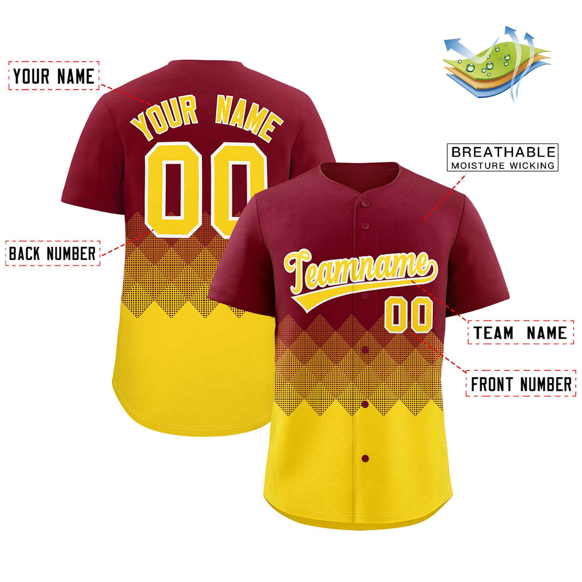 Custom Crimson Gold Grid Blur Pattern Authentic Baseball Jersey| KXKSHOP