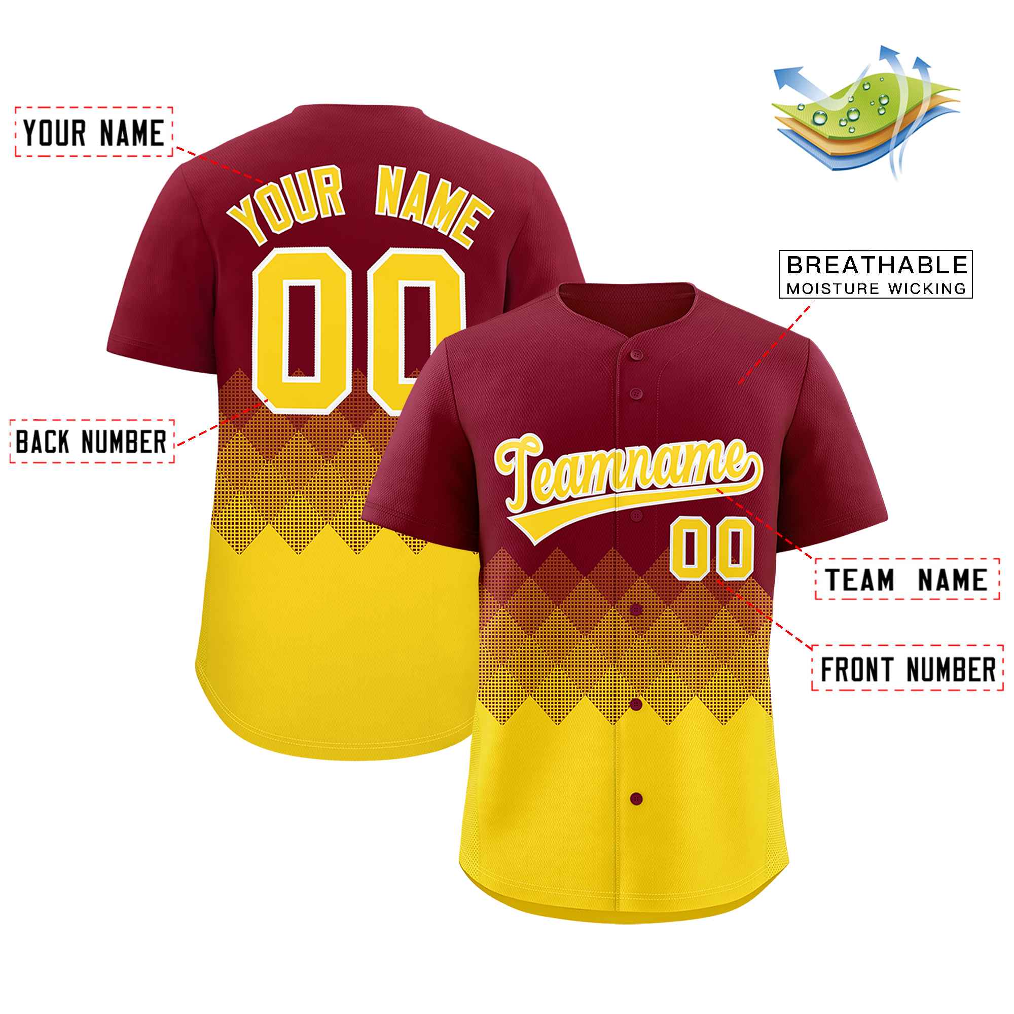 Custom Crimson Gold Grid Blur Pattern Authentic Baseball Jersey| KXKSHOP