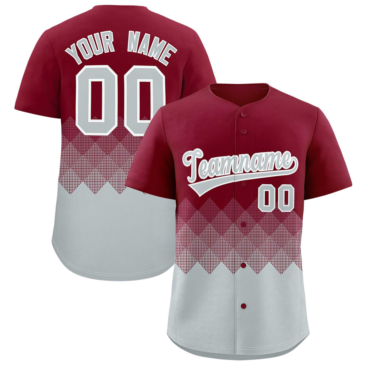 Custom Crimson Silver Grid Blur Pattern Authentic Baseball Jersey| KXKSHOP