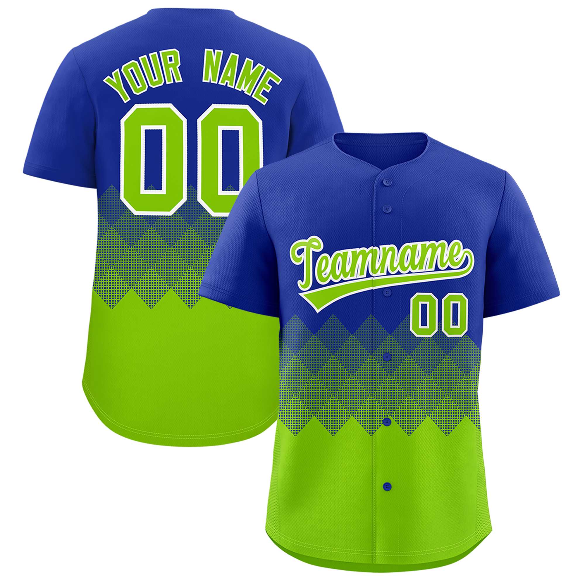 Custom Royal Neon Green Grid Blur Pattern Authentic Baseball Jersey| KXKSHOP