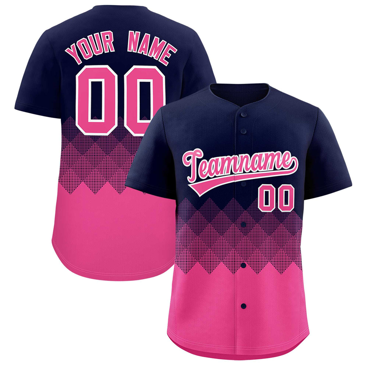 Custom Navy Pink Grid Blur Pattern Authentic Baseball Jersey| KXKSHOP