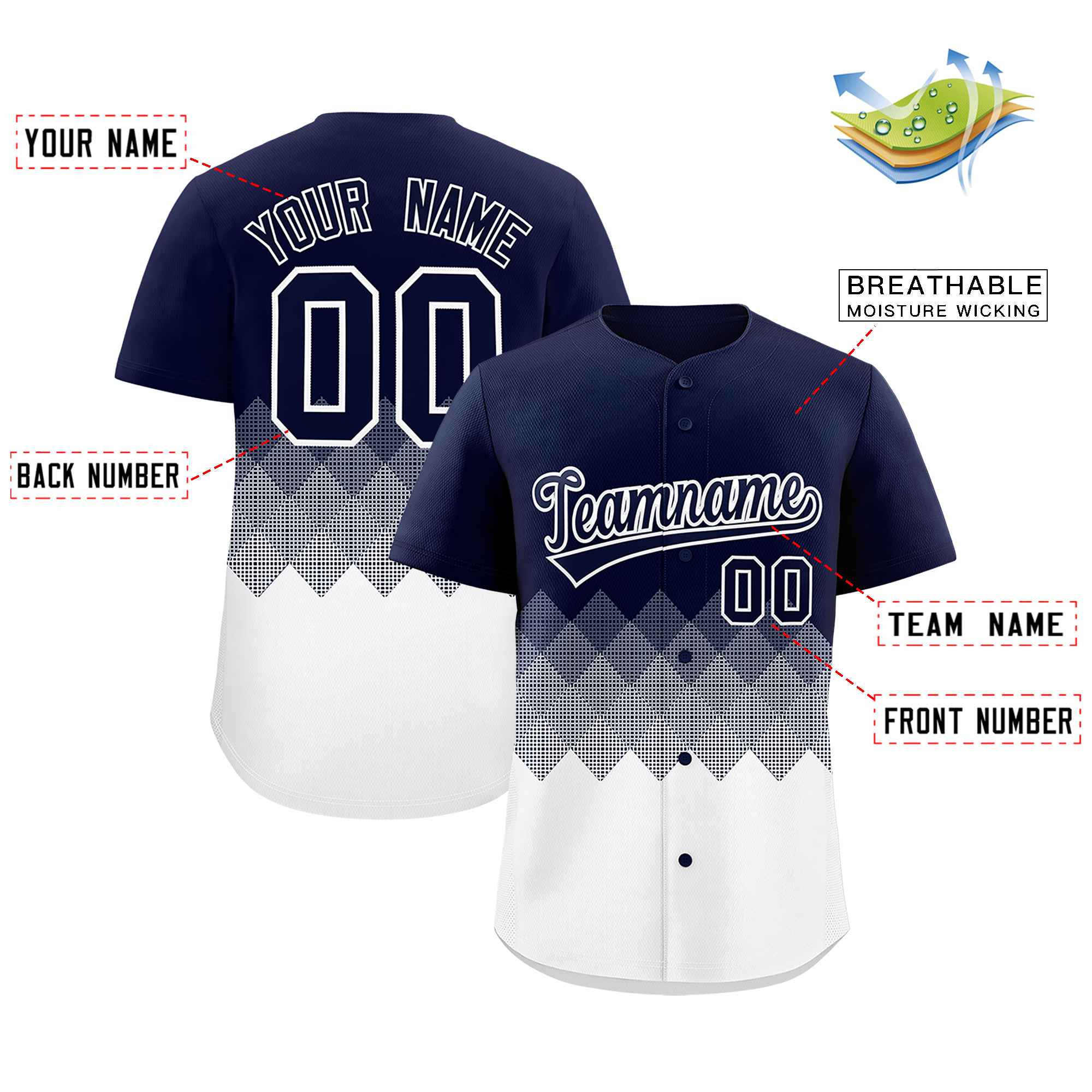 Custom Navy White Grid Blur Pattern Authentic Baseball Jersey| KXKSHOP