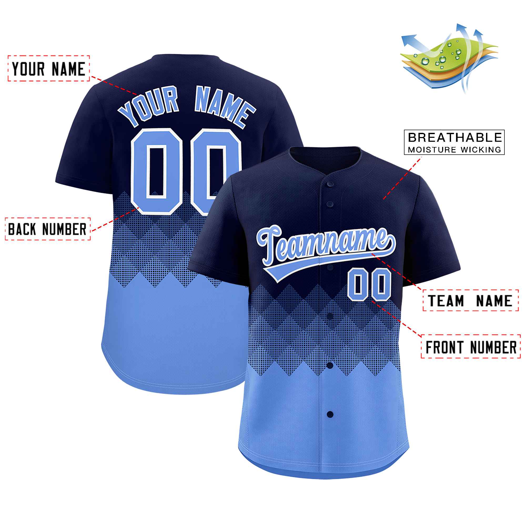 Custom Navy Powder Blue Grid Blur Pattern Authentic Baseball Jersey| KXKSHOP
