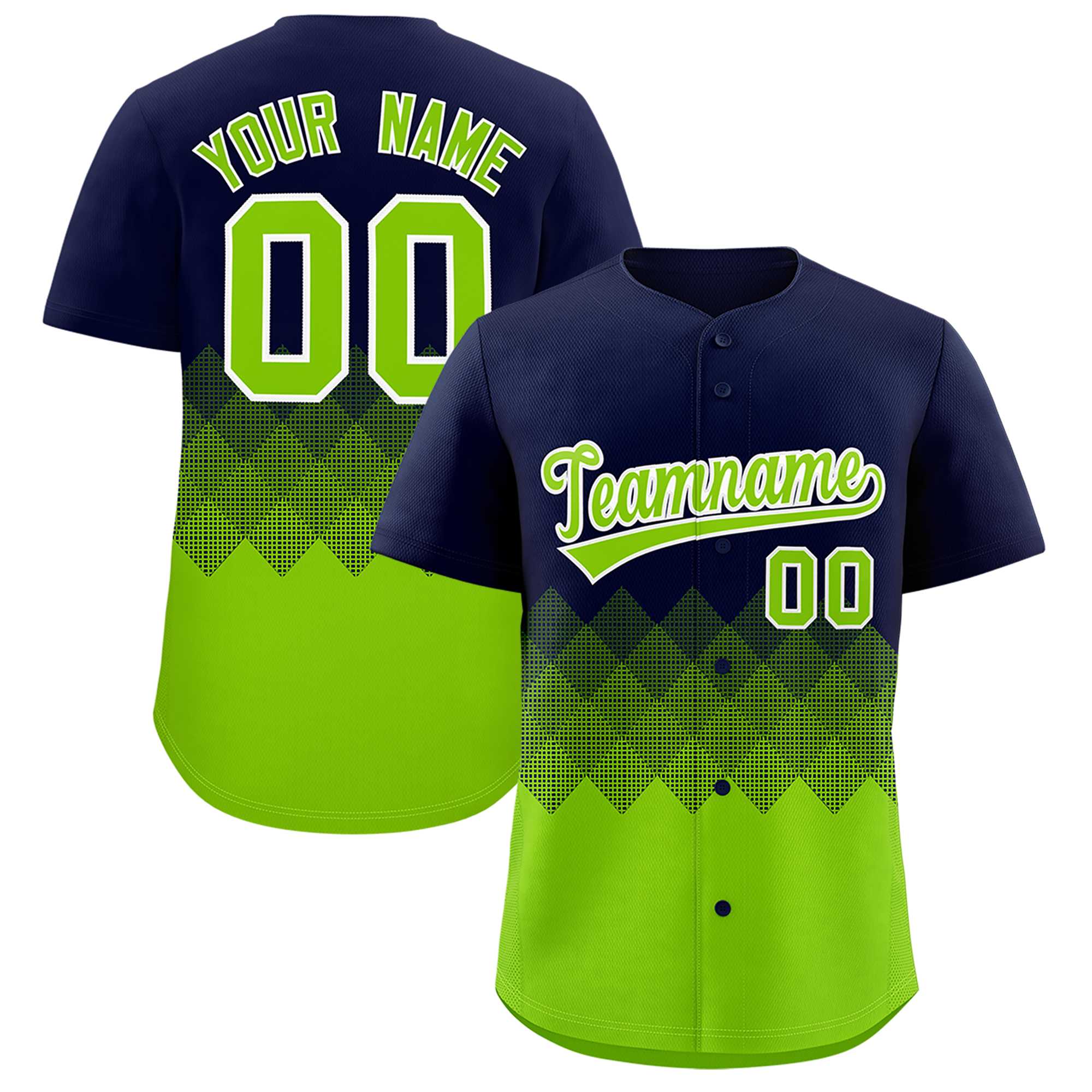 Custom Navy Neon Green Grid Blur Pattern Authentic Baseball Jersey| KXKSHOP