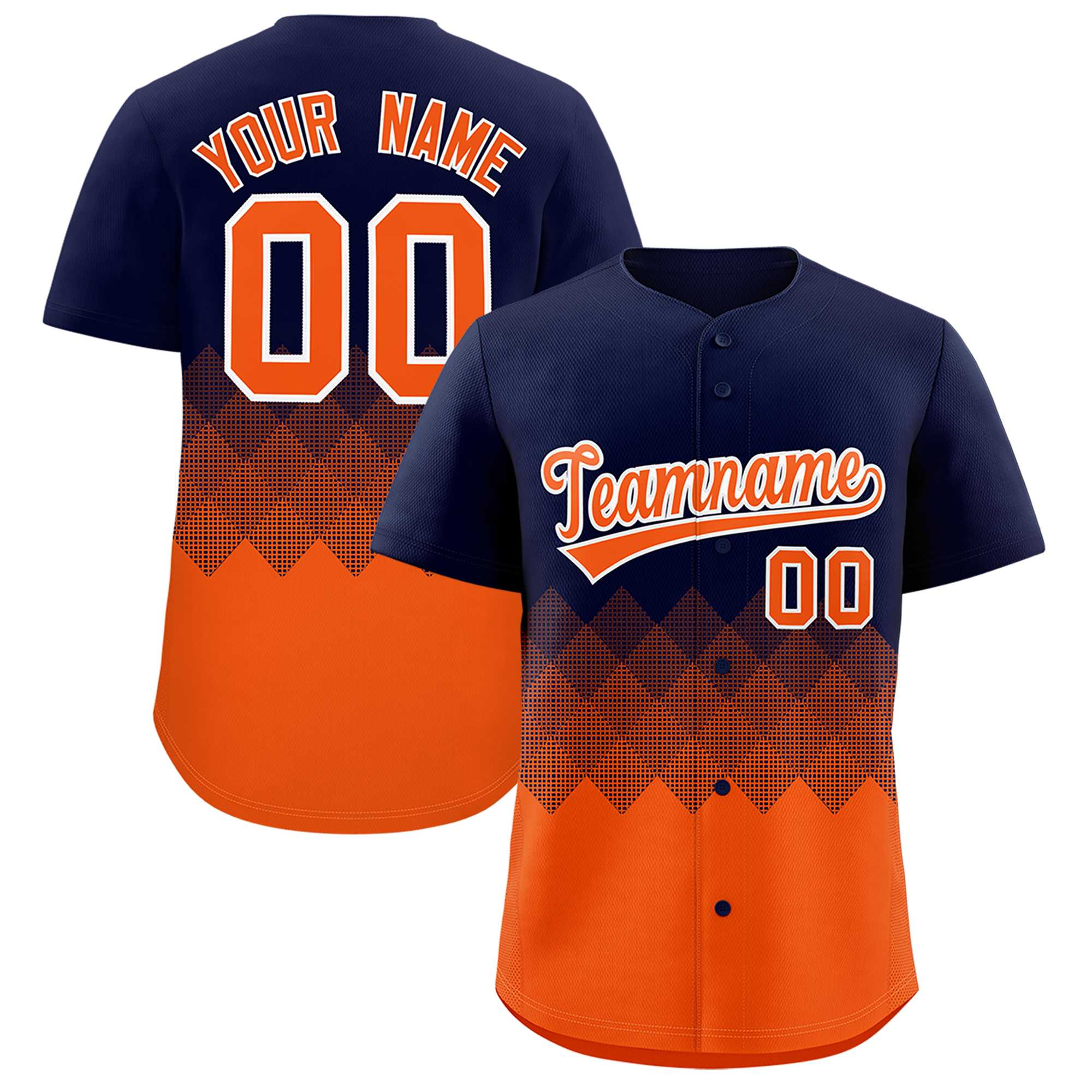 Custom Navy Orange Grid Blur Pattern Authentic Baseball Jersey| KXKSHOP